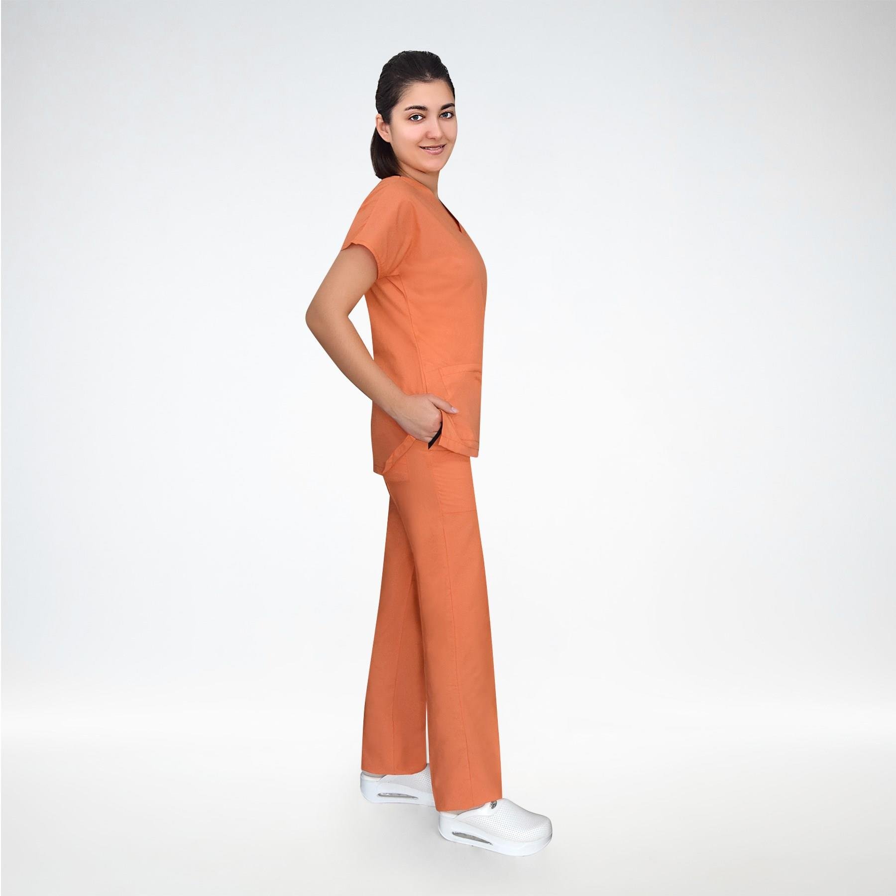 Doktor Hemşire Hastane Forması Turuncu Terikoton Alt Üst Takım Forma Scrubs Greys-Nur Medikal Giyim