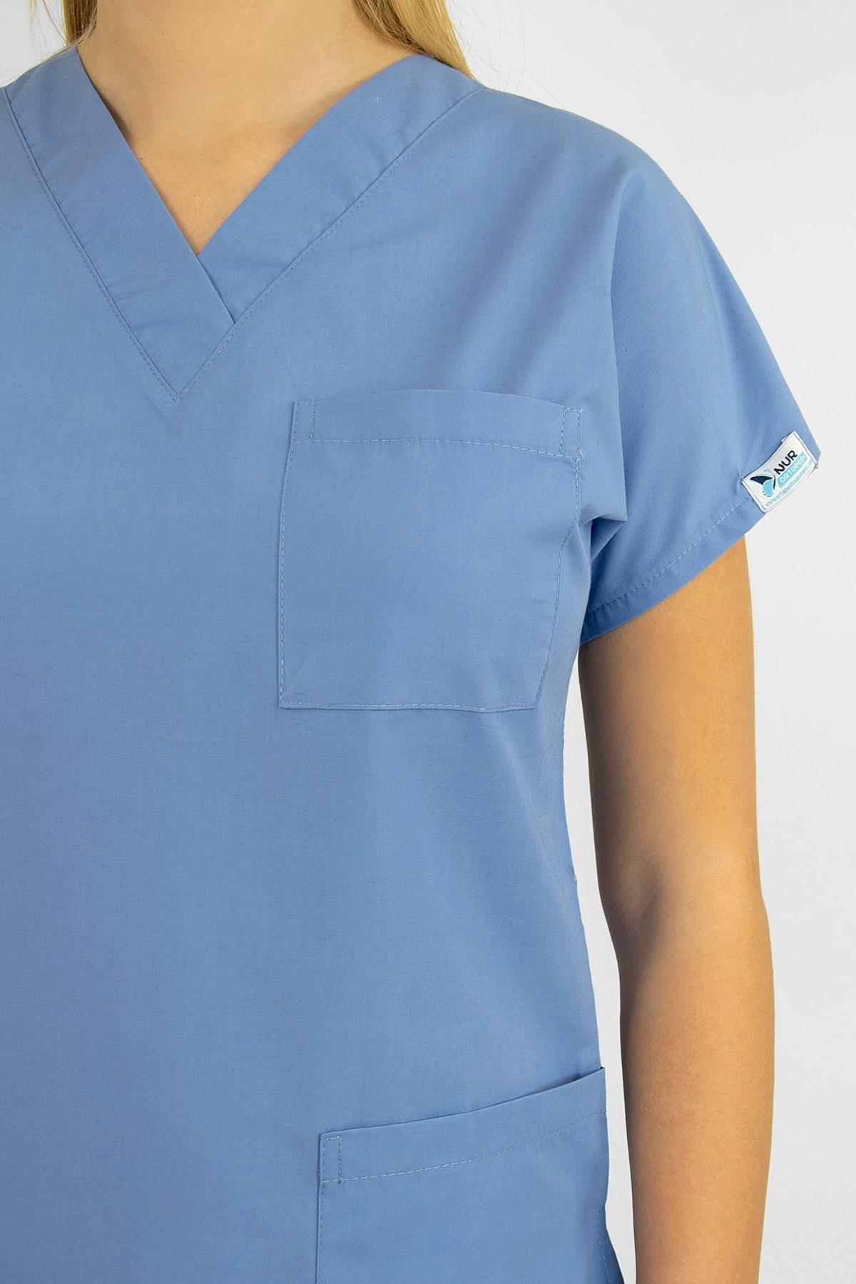 Dokuz Eylül Mavisi Likralı Üst Forma-Nur Medikal Giyim