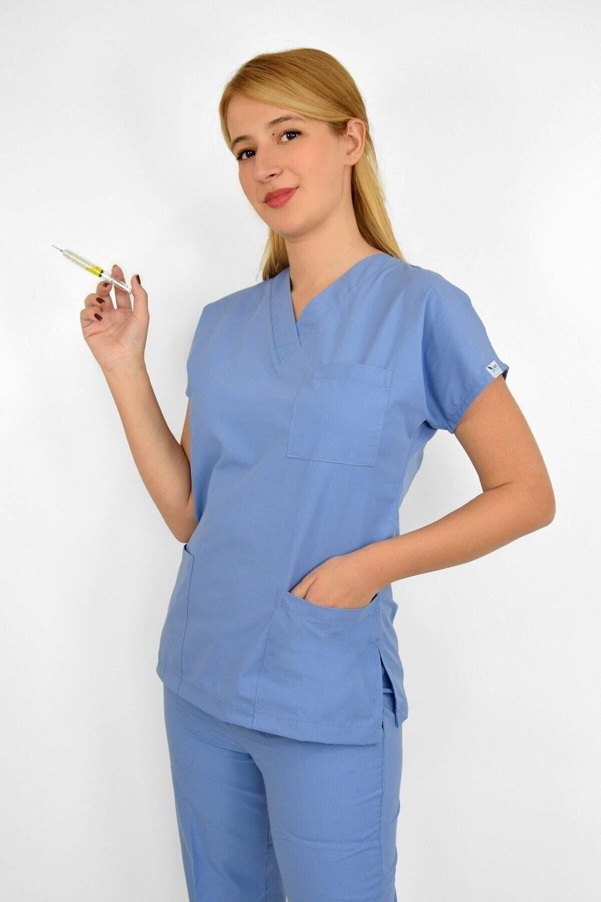 Dokuz Eylül Mavisi Terikoton Alt Üst Takım-Nur Medikal Giyim