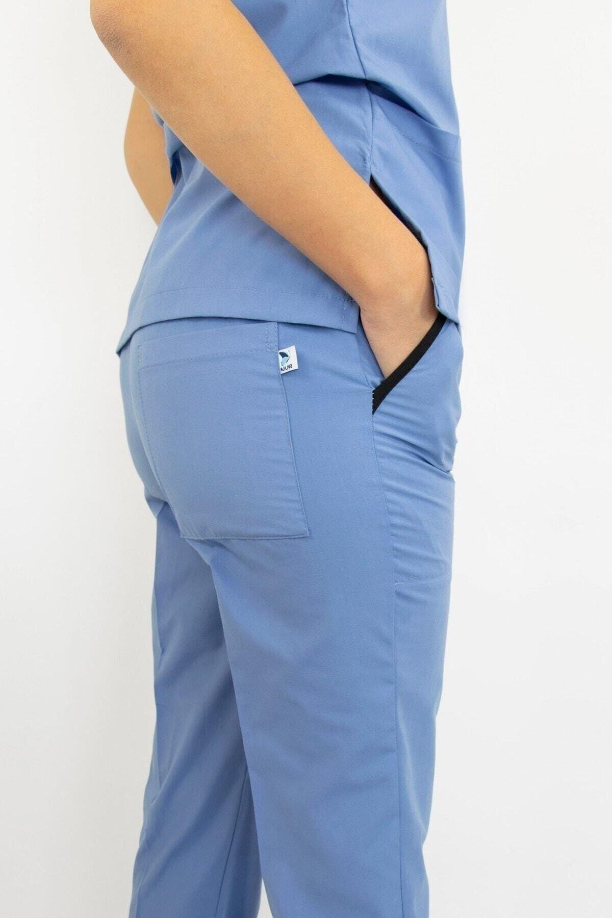 Dokuz Eylül Mavisi Terikoton Alt Üst Takım-Nur Medikal Giyim