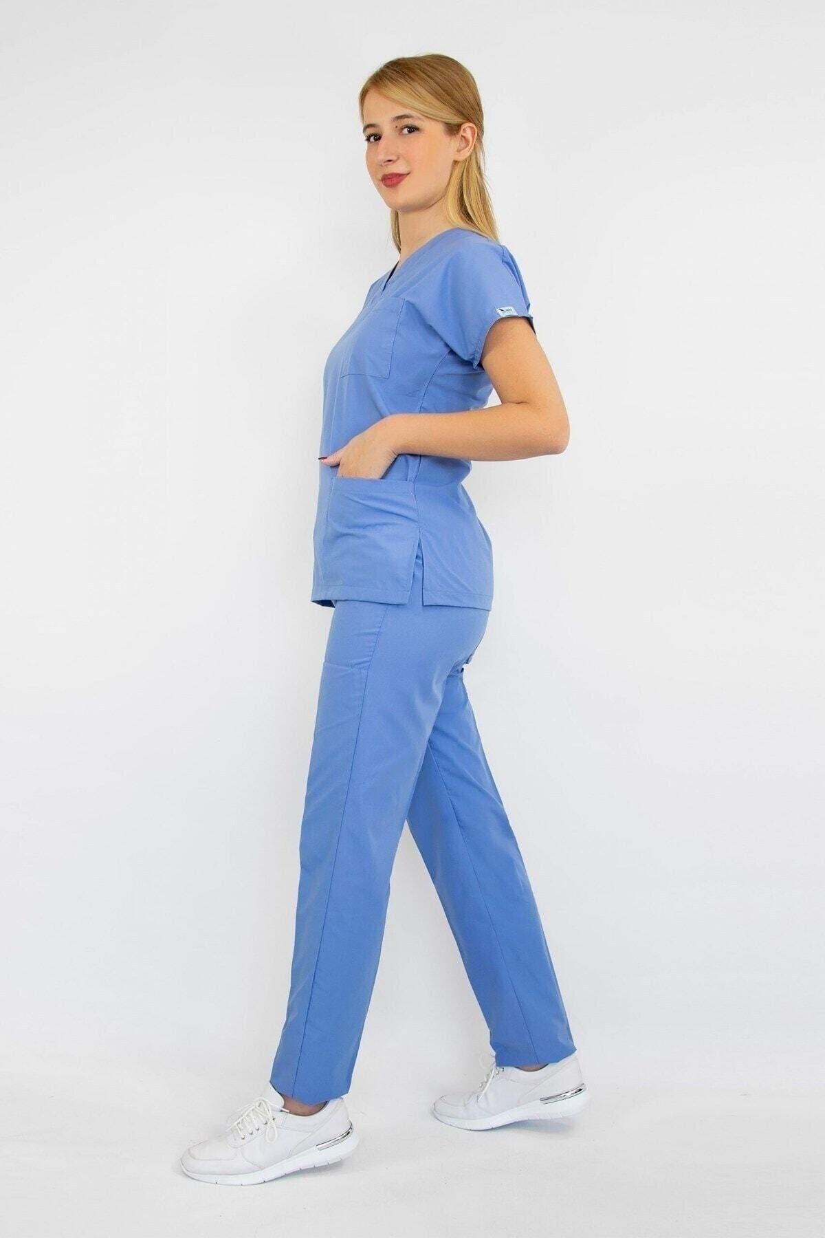 Dokuz Eylül Mavisi Terikoton Alt Üst Takım-Nur Medikal Giyim