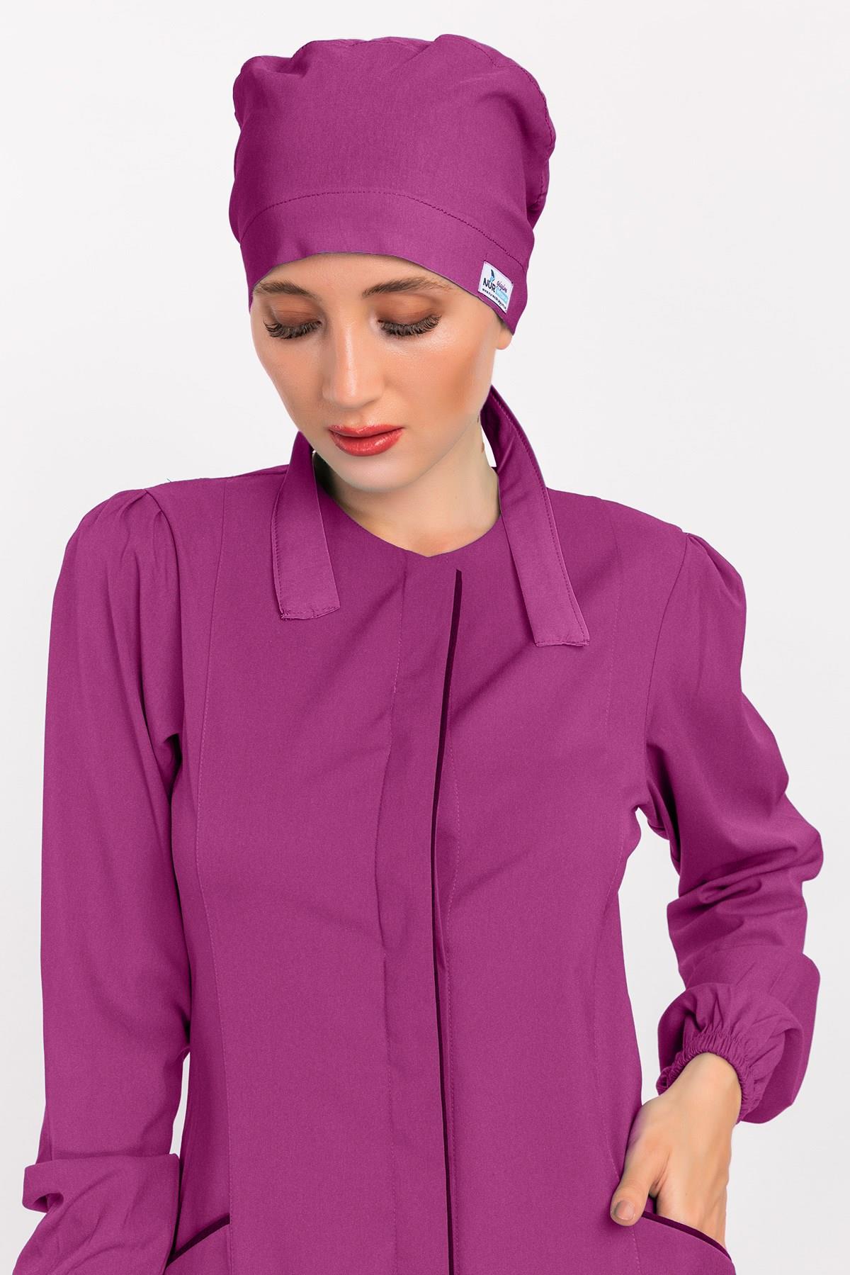 Düz Açık Mor Renk Tesettür Doktor Hemşire Hastane Medikal Tesettür Cerrahi Bonesi-Nur Medikal Giyim