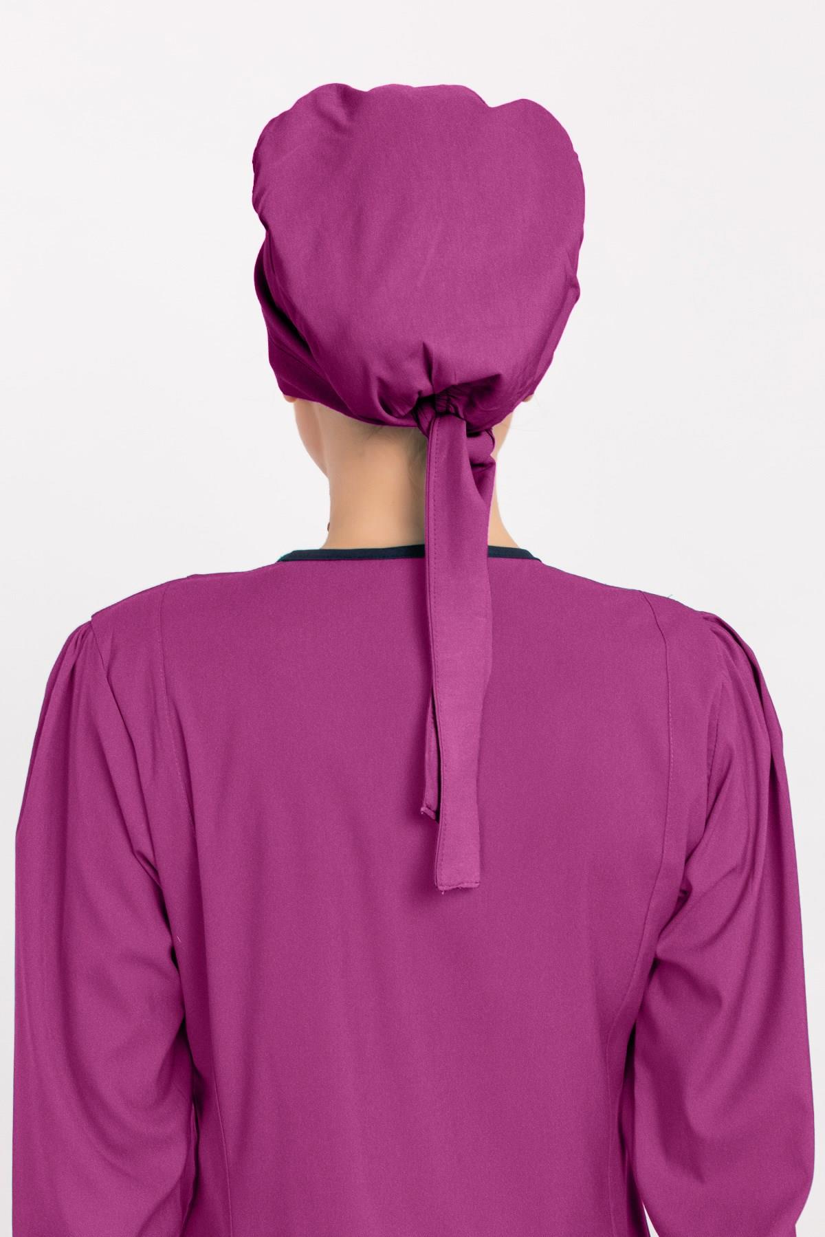 Düz Açık Mor Renk Tesettür Doktor Hemşire Hastane Medikal Tesettür Cerrahi Bonesi-Nur Medikal Giyim