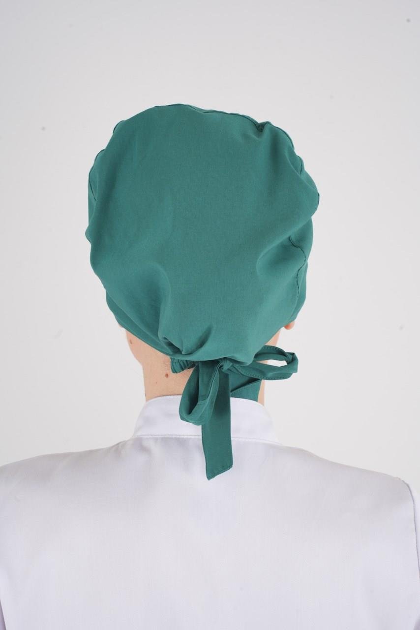 Düz Ameliyat Yeşili Renk Tesettür Doktor Hemşire Hastane Medikal Tesettür Cerrahi Bonesi-Nur Medikal Giyim