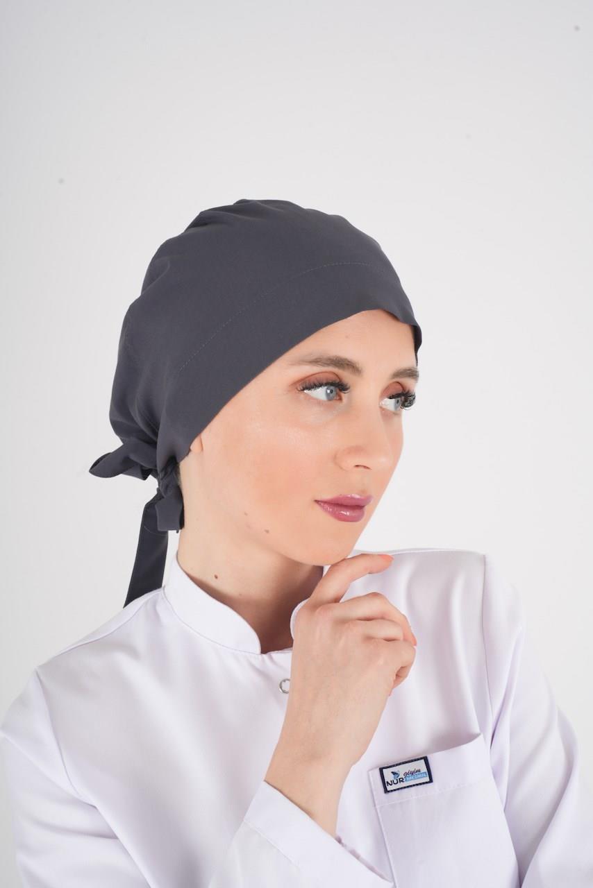 Düz Antrasit Tesettür Doktor Hemşire Hastane Aşçı Mutfak Cerrahi Bone-Nur Medikal Giyim