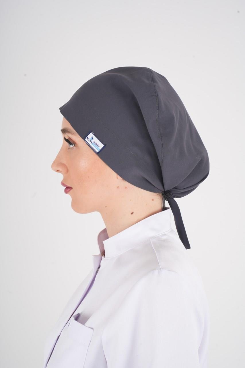 Düz Antrasit Tesettür Doktor Hemşire Hastane Aşçı Mutfak Cerrahi Bone-Nur Medikal Giyim