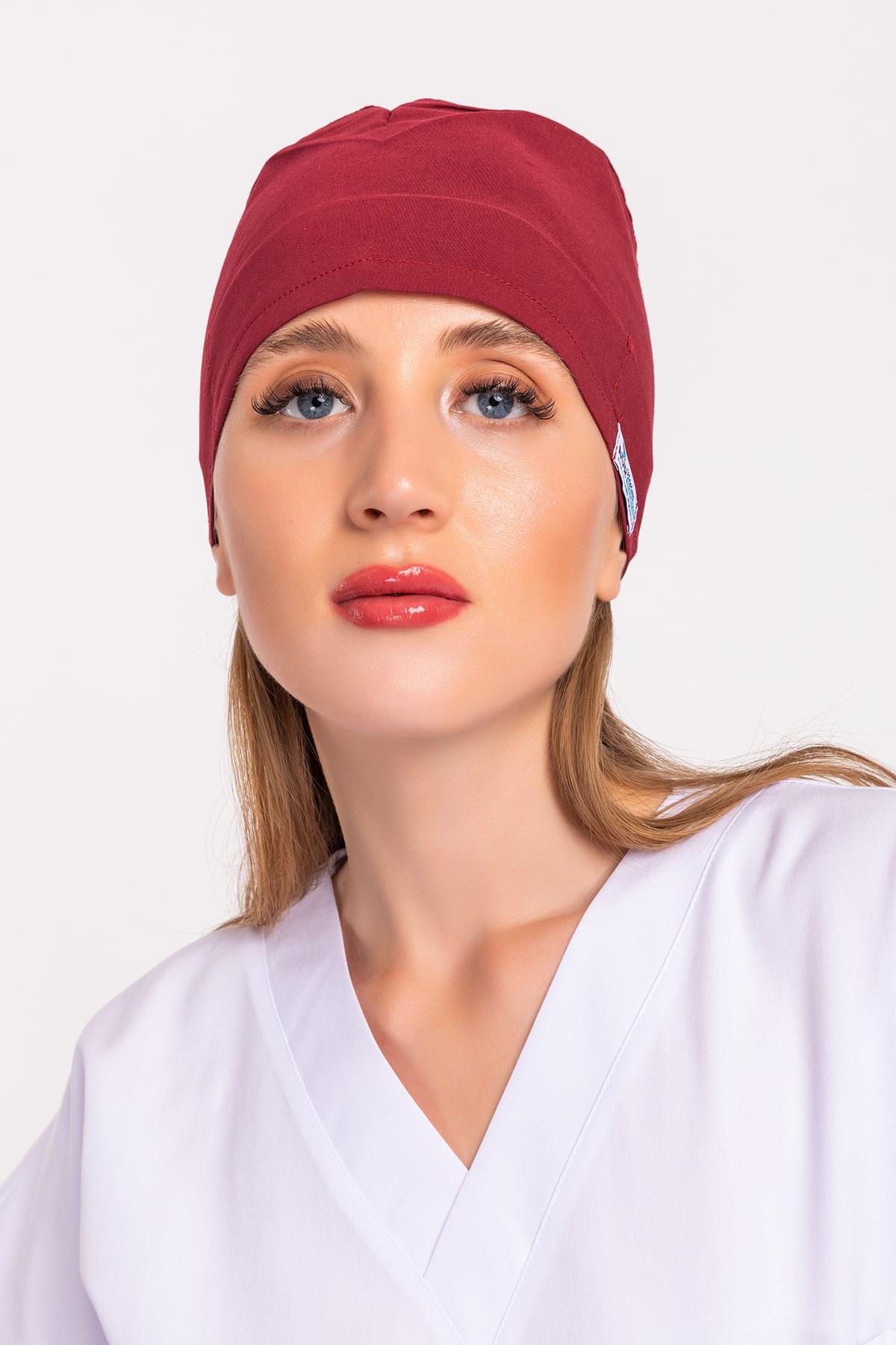 Düz Bordo Renk Unisex Cerrahi Boneler Doktor Ameliyat Saç Bonesi-Nur Medikal Giyim