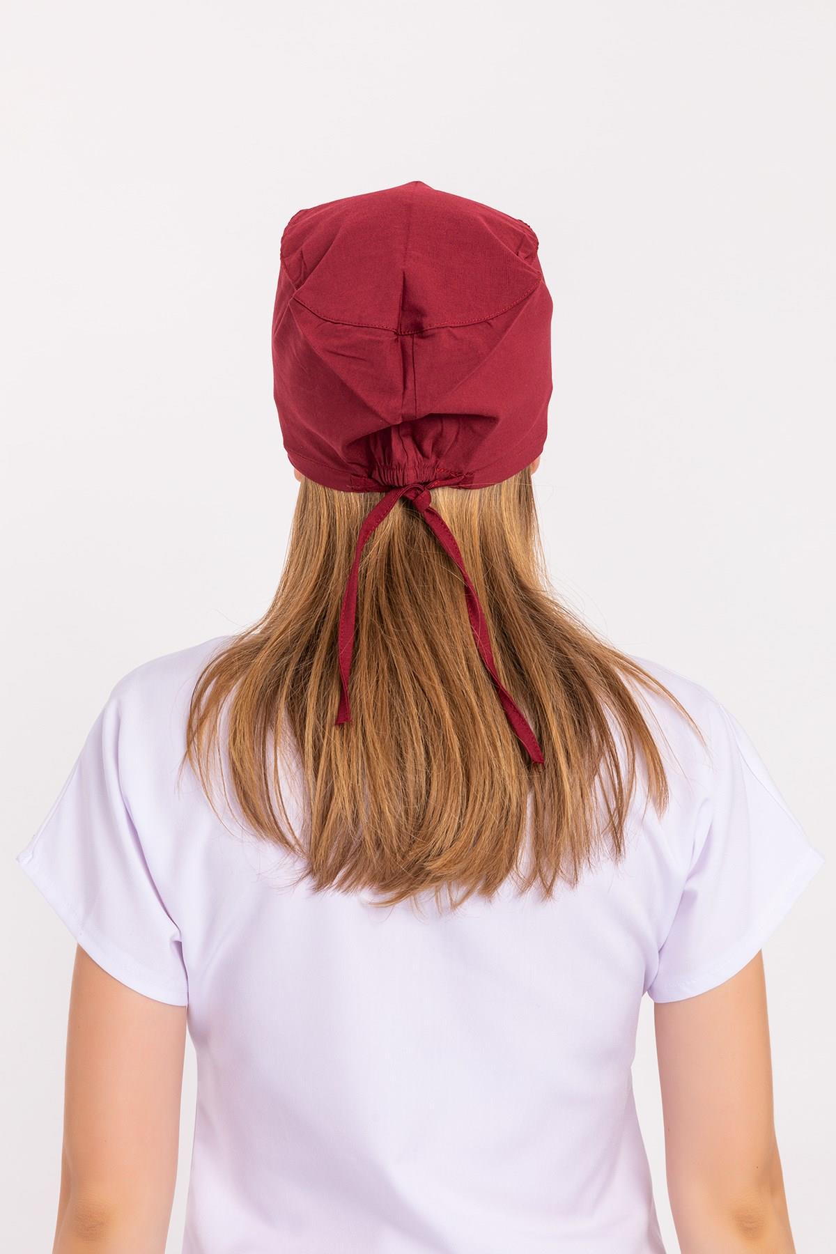 Düz Bordo Renk Unisex Cerrahi Boneler Doktor Ameliyat Saç Bonesi-Nur Medikal Giyim