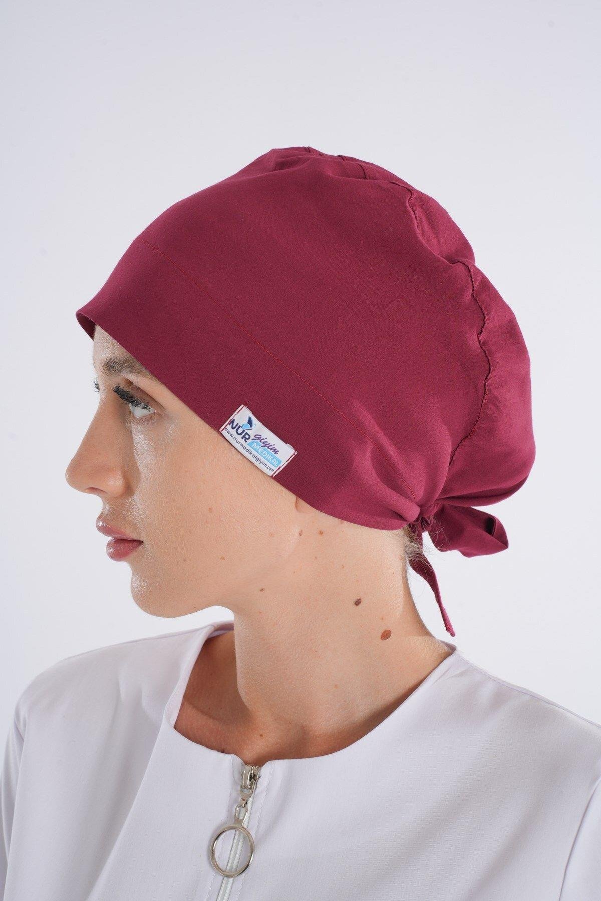 Düz Bordo Tesettür Doktor Hemşire Hastane Aşçı Cerrahi Bone-Nur Medikal Giyim