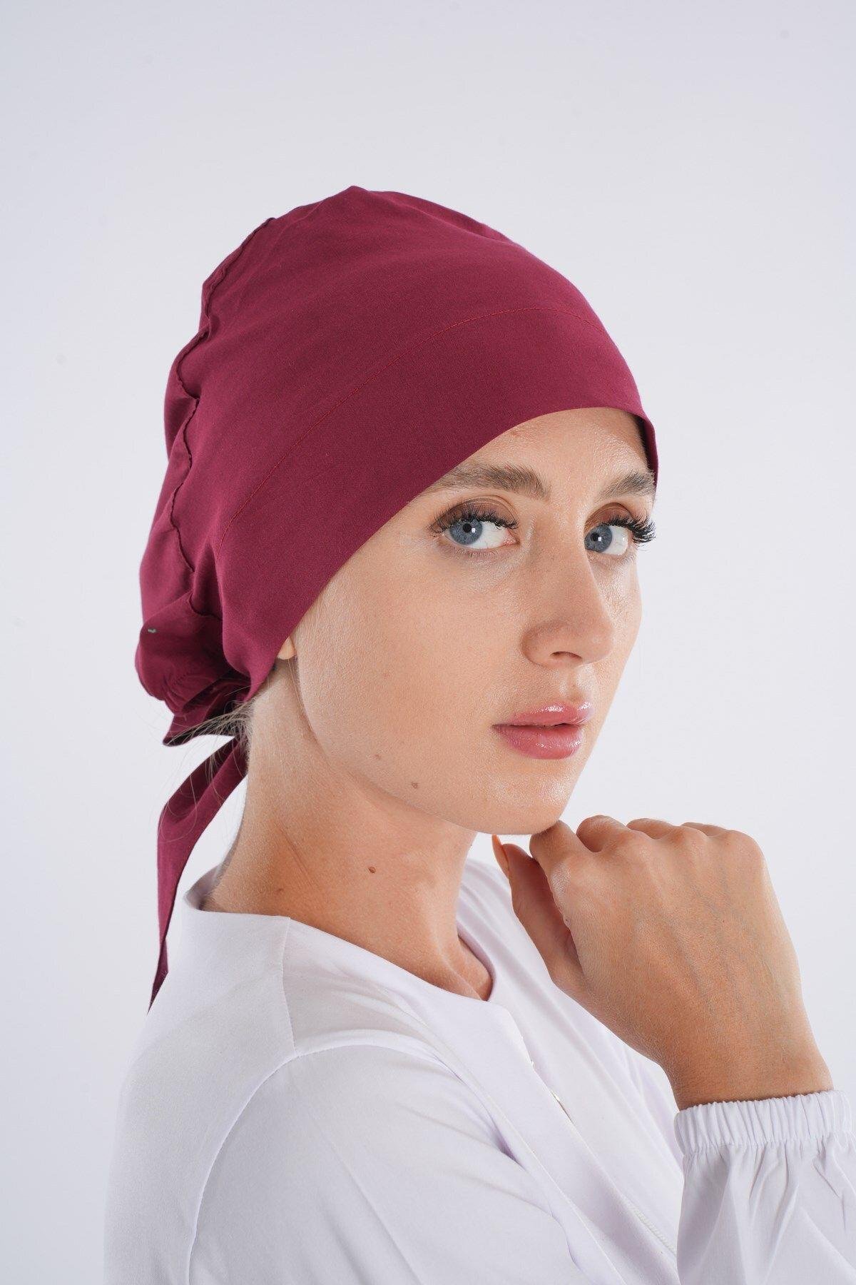 Düz Bordo Tesettür Doktor Hemşire Hastane Aşçı Cerrahi Bone-Nur Medikal Giyim