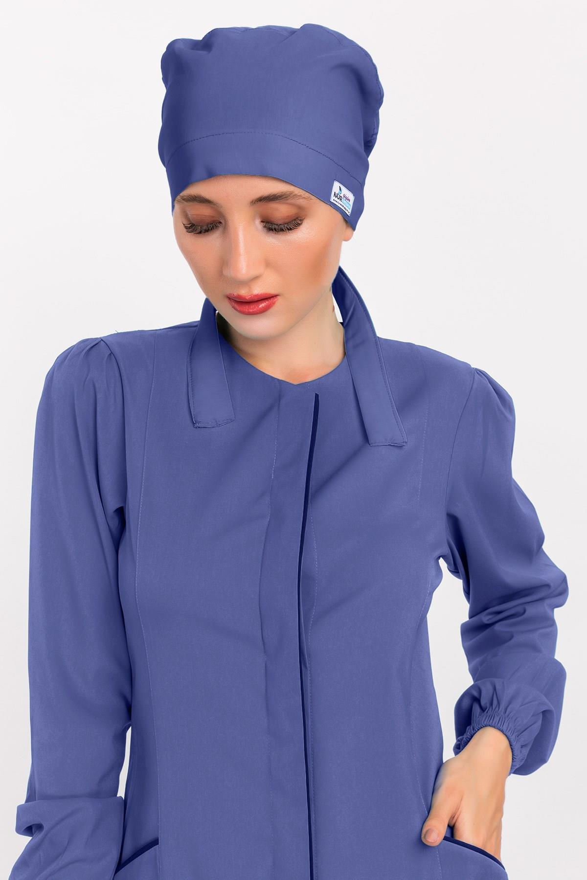Düz Fırtına Mavisi Tesettür Doktor Hemşire Hastane Aşçı Cerrahi Bone-Nur Medikal Giyim