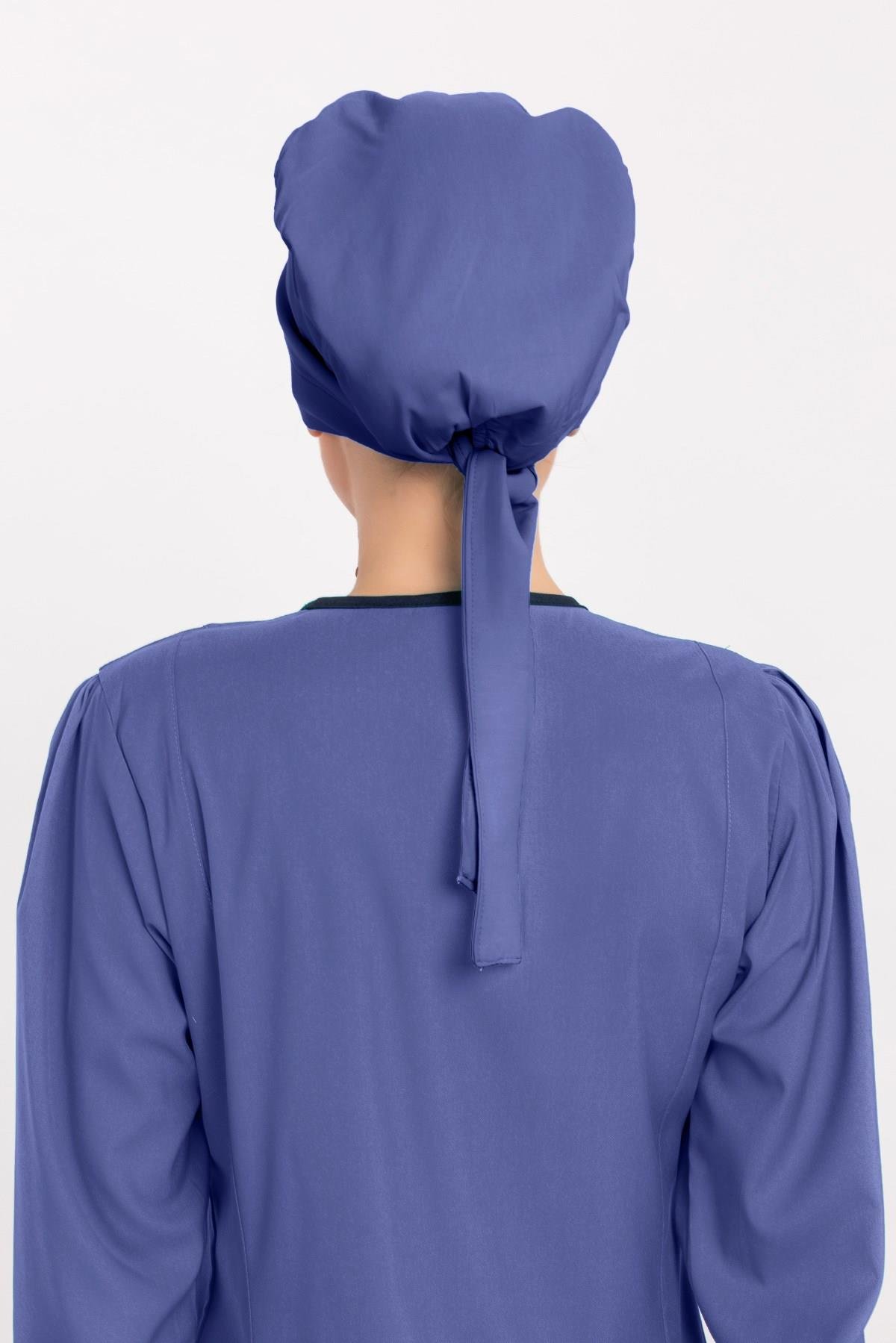 Düz Fırtına Mavisi Tesettür Doktor Hemşire Hastane Aşçı Cerrahi Bone-Nur Medikal Giyim