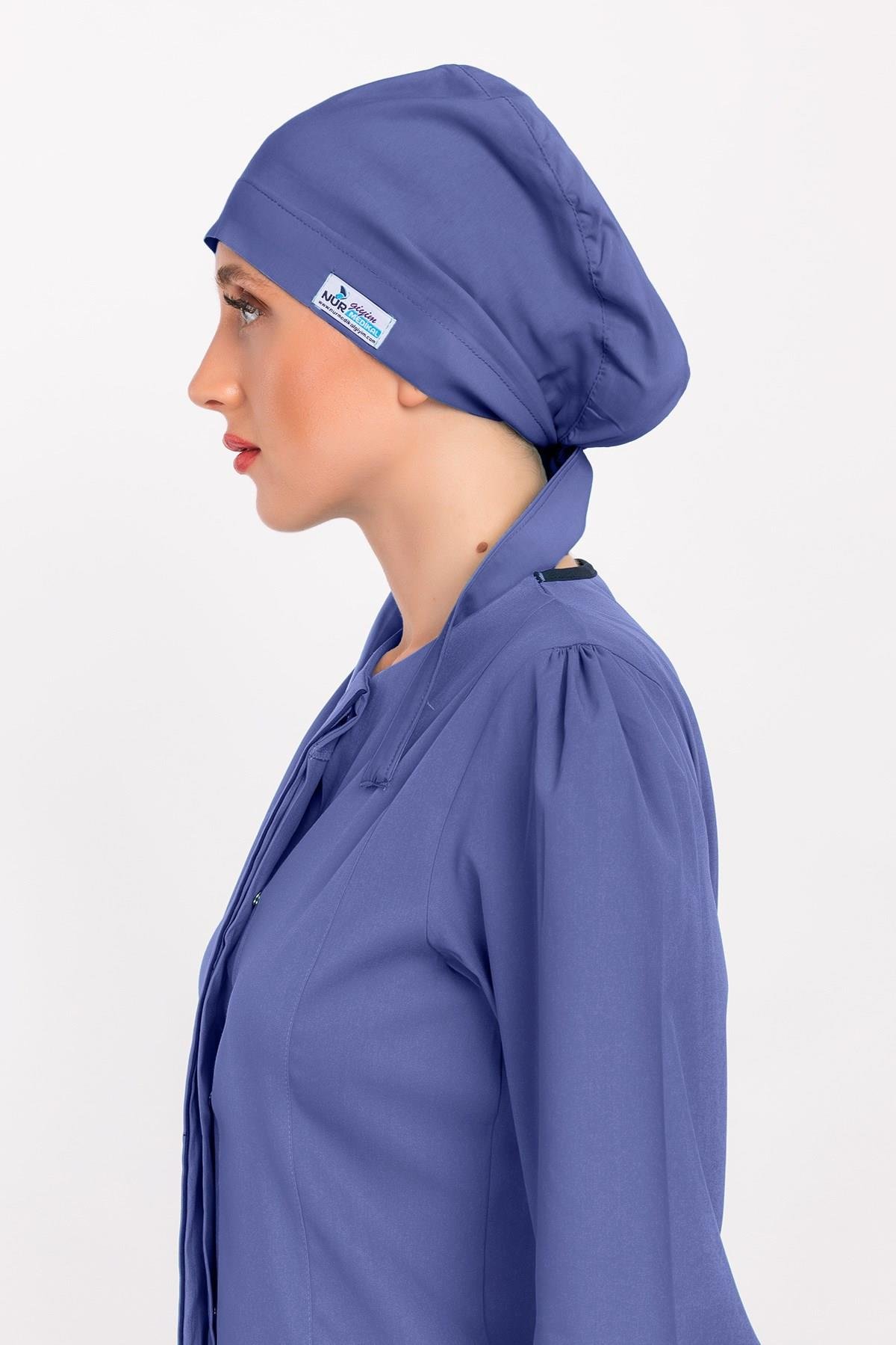 Düz Fırtına Mavisi Tesettür Doktor Hemşire Hastane Aşçı Cerrahi Bone-Nur Medikal Giyim