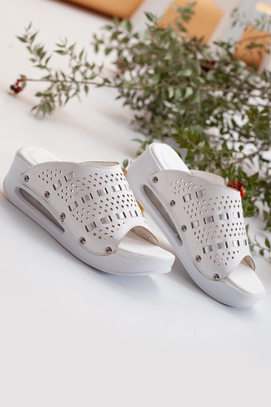 Düz Gümüş Örgü Desen Açık Airmax Kadın Terlik Ortopedik Sabo Terlik-Nur Ortopedi