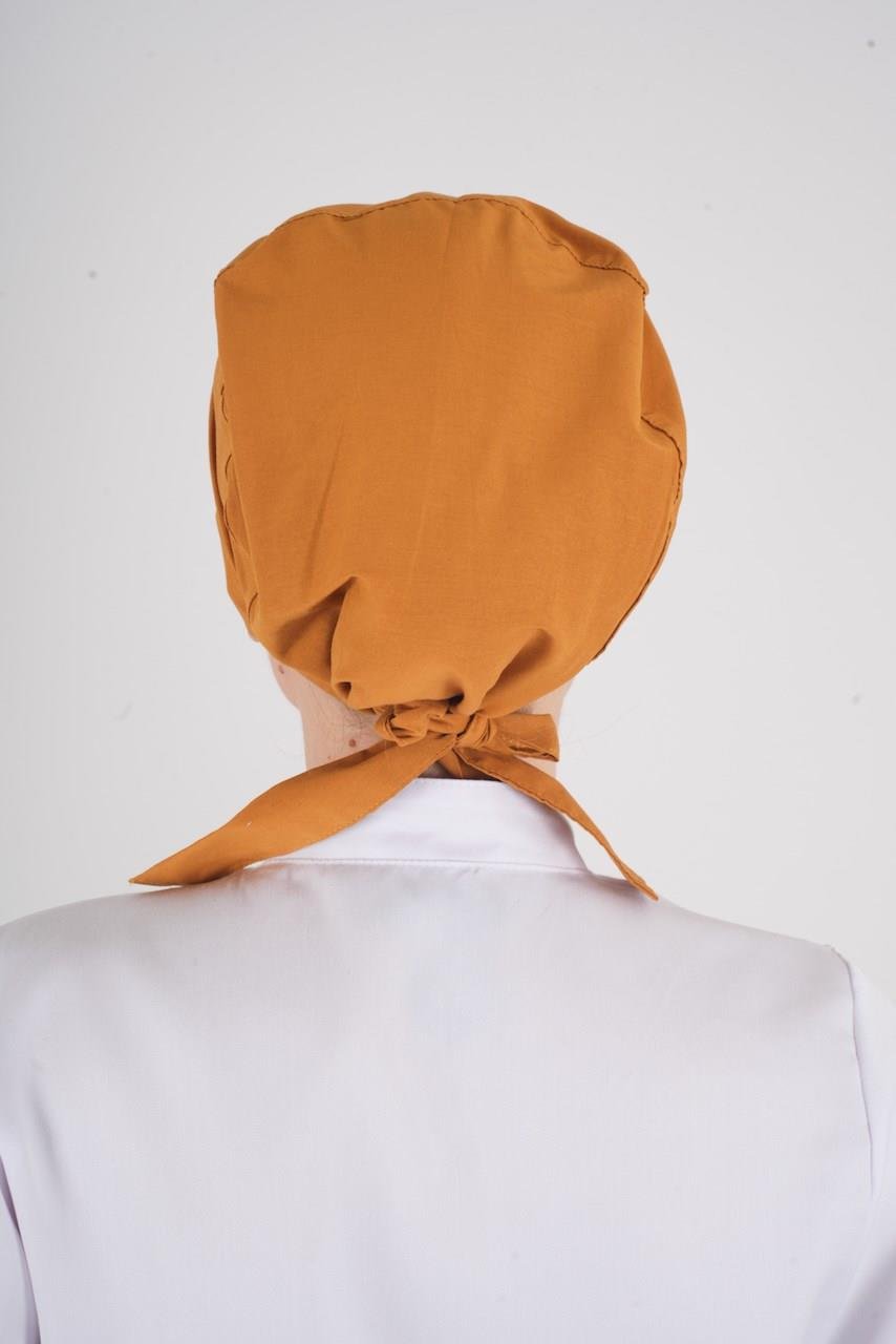 Düz Hardal Tesettür Doktor Hemşire Aşçı Cerrahi Hastane Tesettür Bonesi-Nur Medikal Giyim