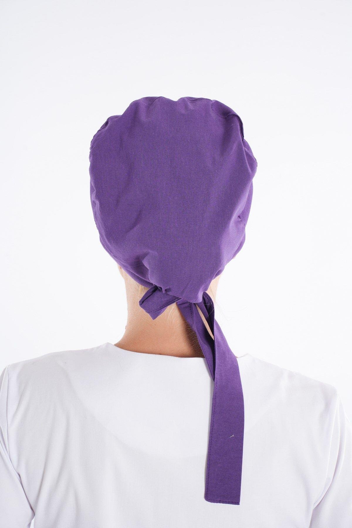 Düz Mor Tesettür Doktor Hemşire Hastane Aşçı Cerrahi Bone-Nur Medikal Giyim