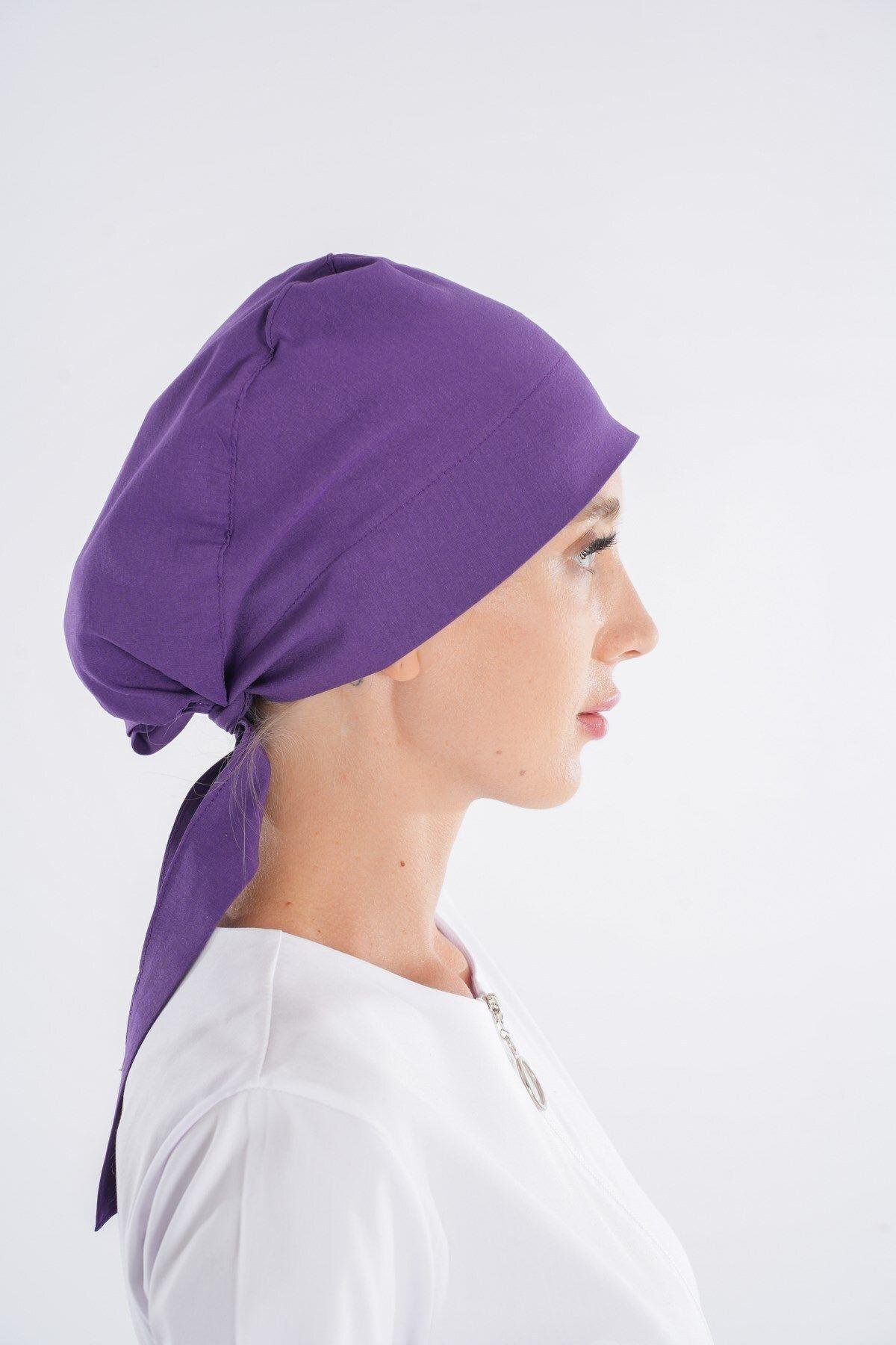 Düz Mor Tesettür Doktor Hemşire Hastane Aşçı Cerrahi Bone-Nur Medikal Giyim