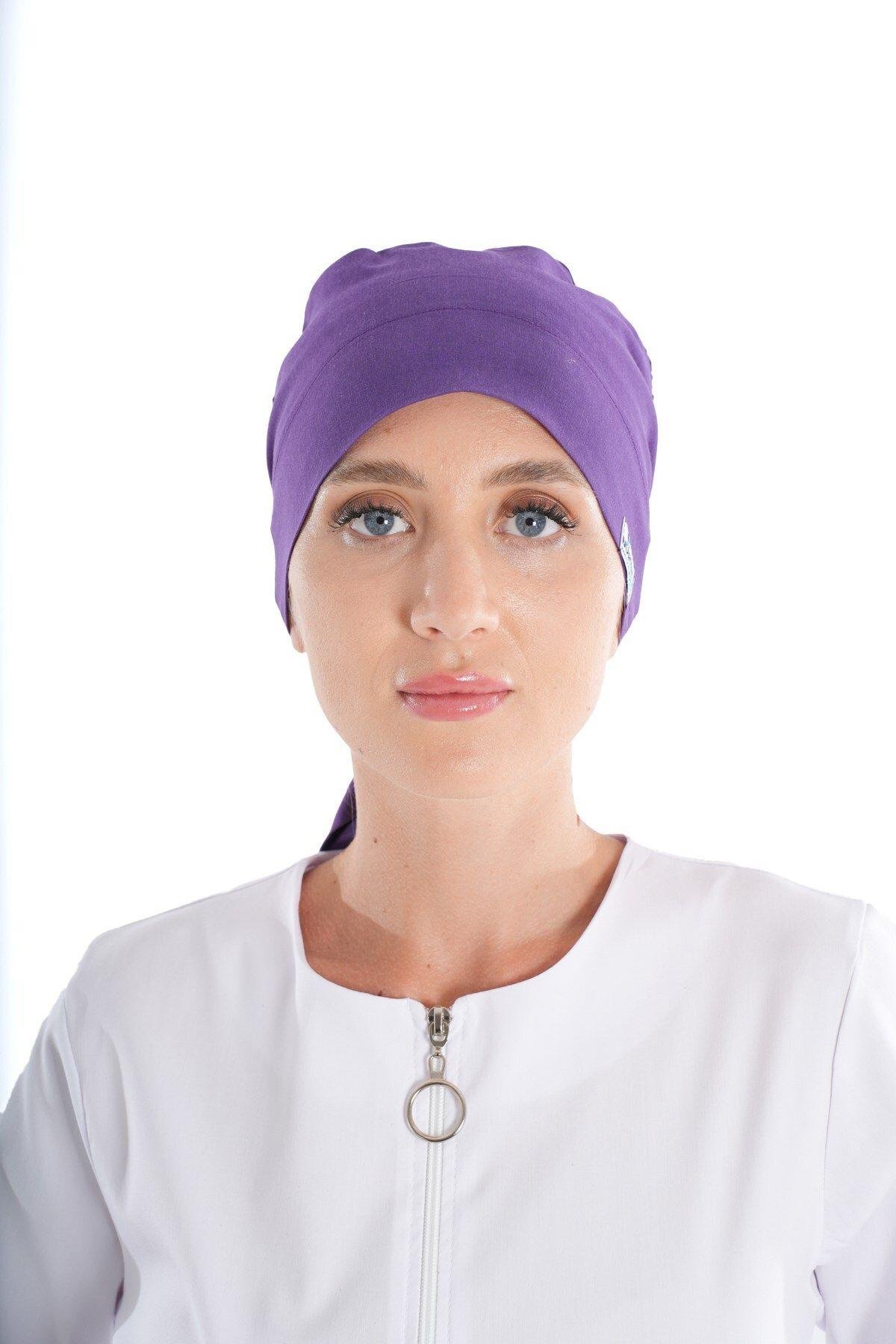 Düz Mor Tesettür Doktor Hemşire Hastane Aşçı Cerrahi Bone-Nur Medikal Giyim