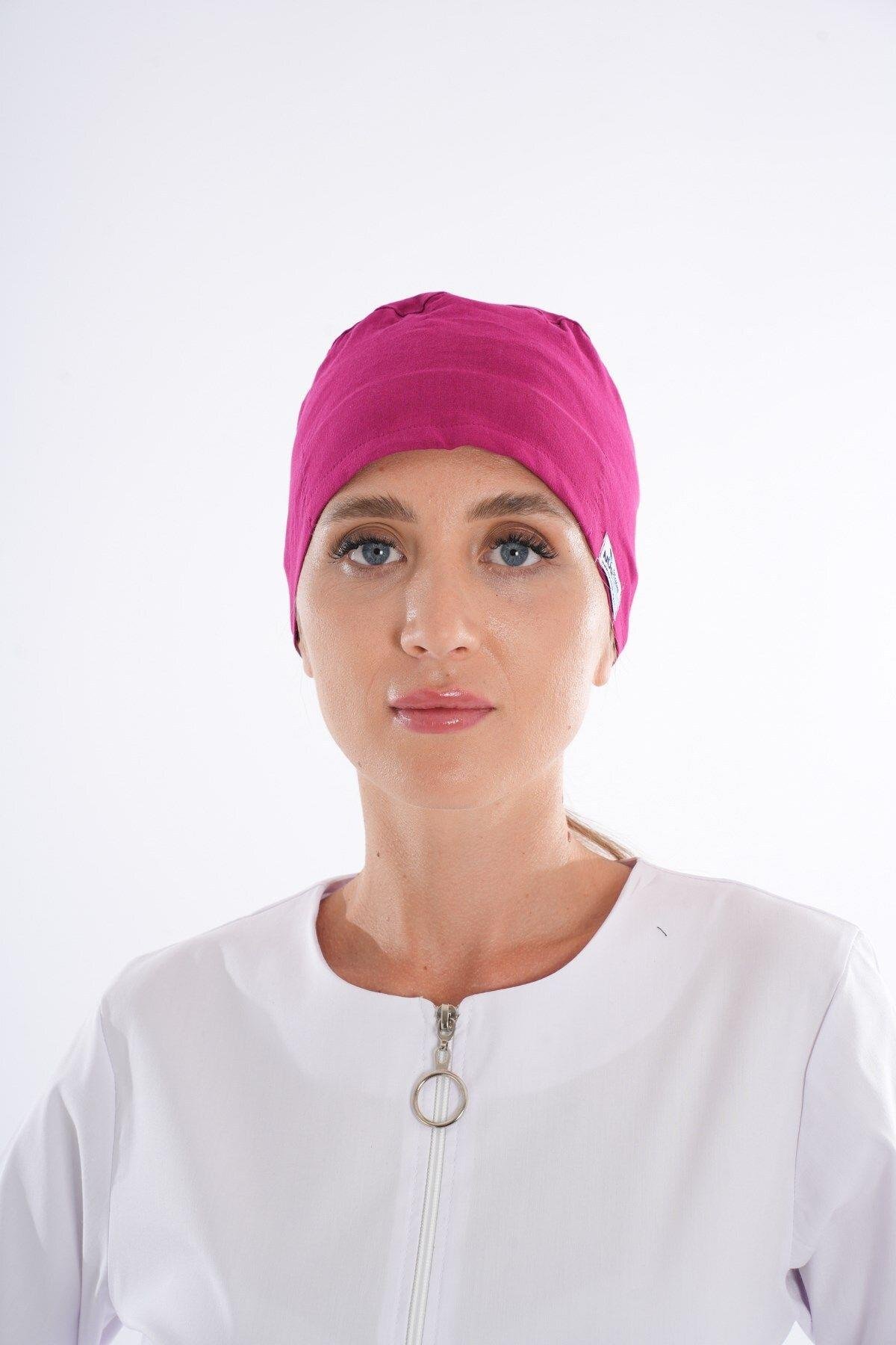 Düz Vişne Renk Doktor Hemşire Hastane Aşçı Medikal Cerrahi Bone B135-Nur Medikal Giyim