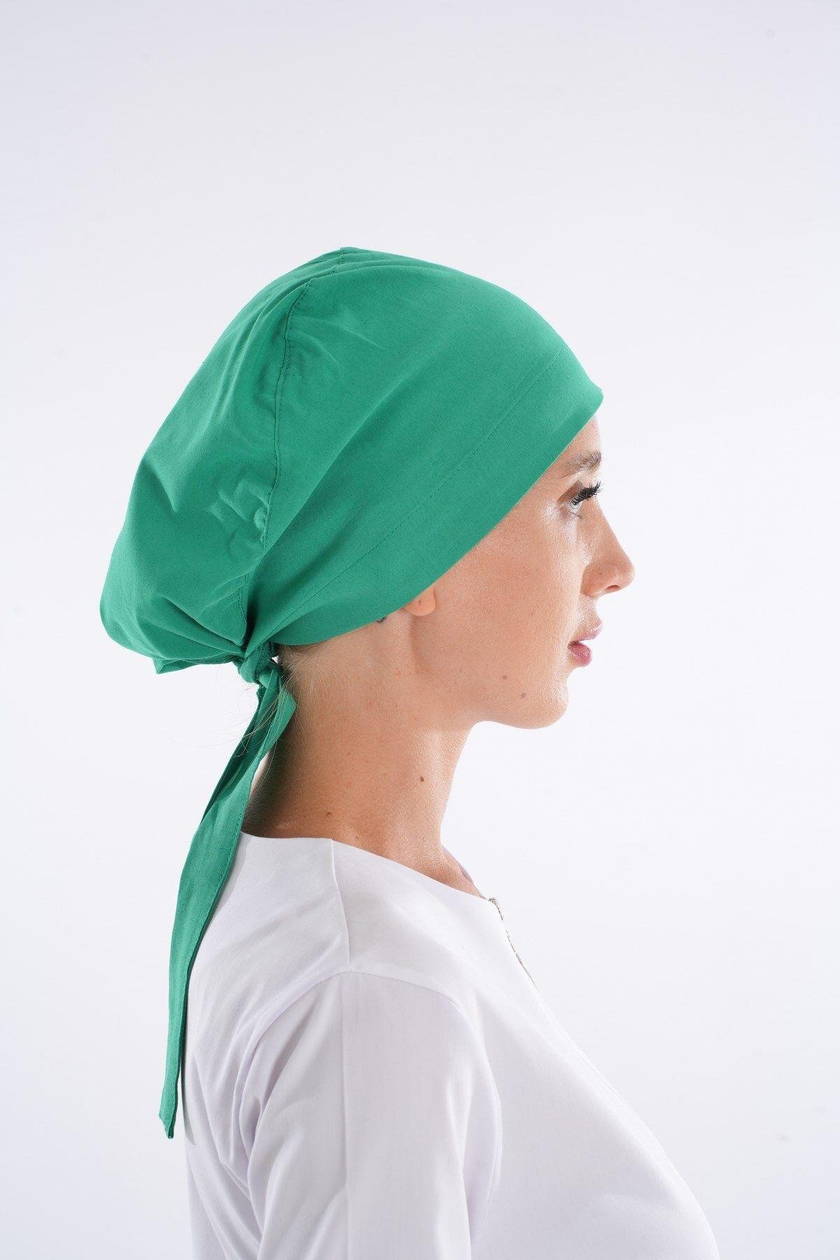 Düz Yaprak Yeşili Tesettür Doktor Hemşire Hastane Aşçı Cerrahi Bone-Nur Medikal Giyim