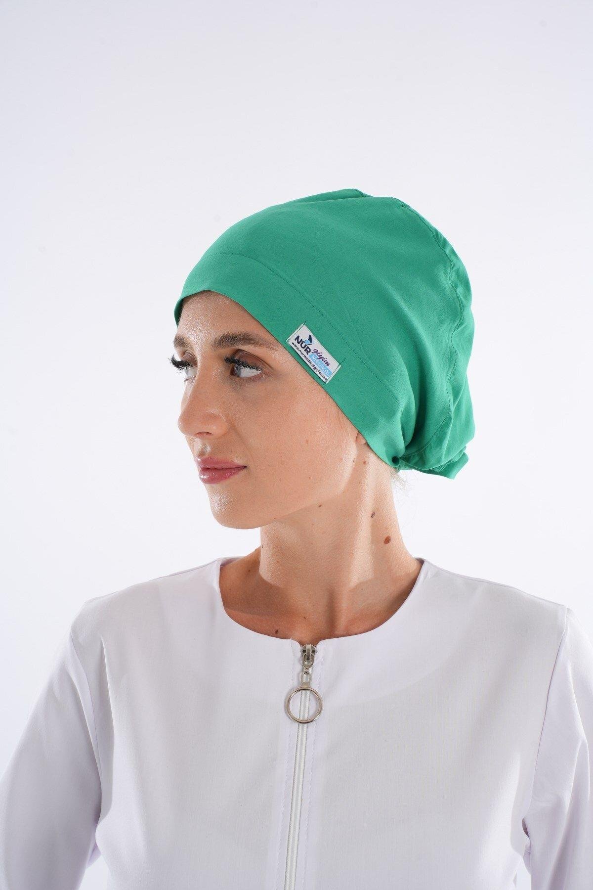 Düz Yaprak Yeşili Tesettür Doktor Hemşire Hastane Aşçı Cerrahi Bone-Nur Medikal Giyim