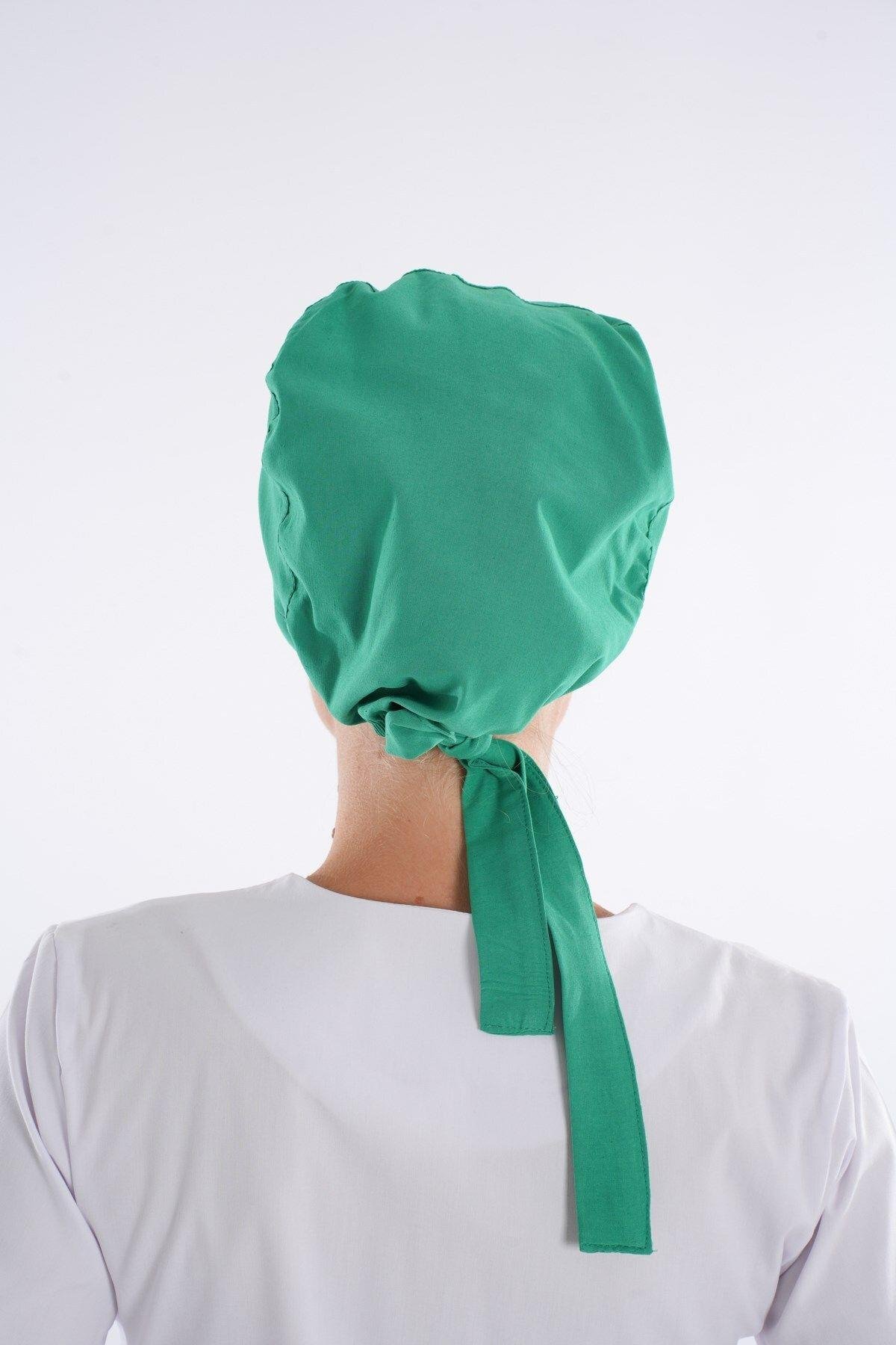 Düz Yaprak Yeşili Tesettür Doktor Hemşire Hastane Aşçı Cerrahi Bone-Nur Medikal Giyim