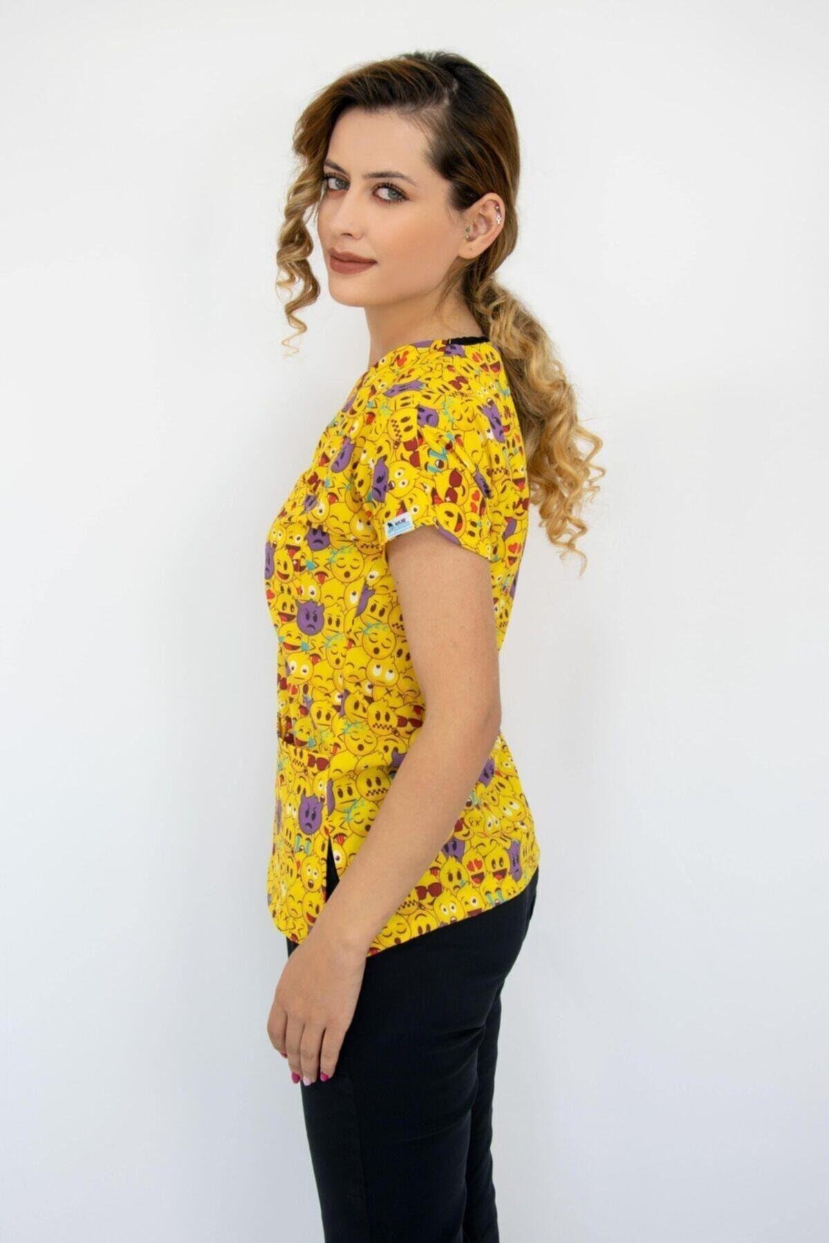 Emojiler Temalı Cerrahi Doktor Hemşire Hastane Aşçı Likralı Forma Alt Üst Takım-Nur Medikal Giyim