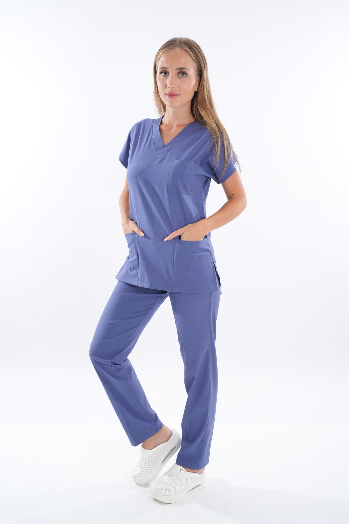 Fırtına Mavi Soft Likra Hemşire Doktor Cerrahi Takım Üniforma-Nur Medikal Giyim