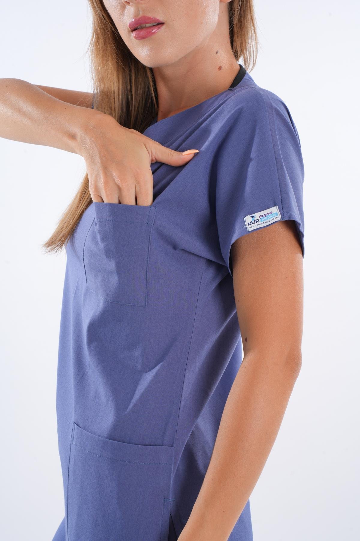 Fırtına Mavi Soft Likra Hemşire Doktor Cerrahi Takım Üniforma-Nur Medikal Giyim