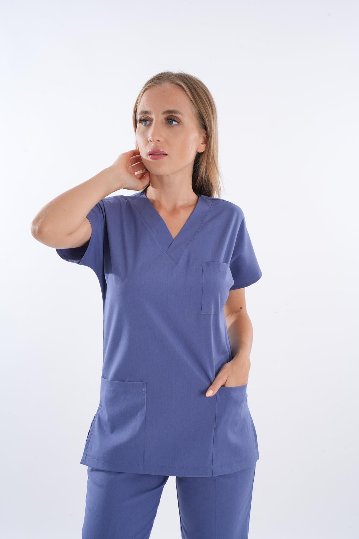 Fırtına Mavi Soft Likra Hemşire Doktor Cerrahi Takım Üniforma-Nur Medikal Giyim