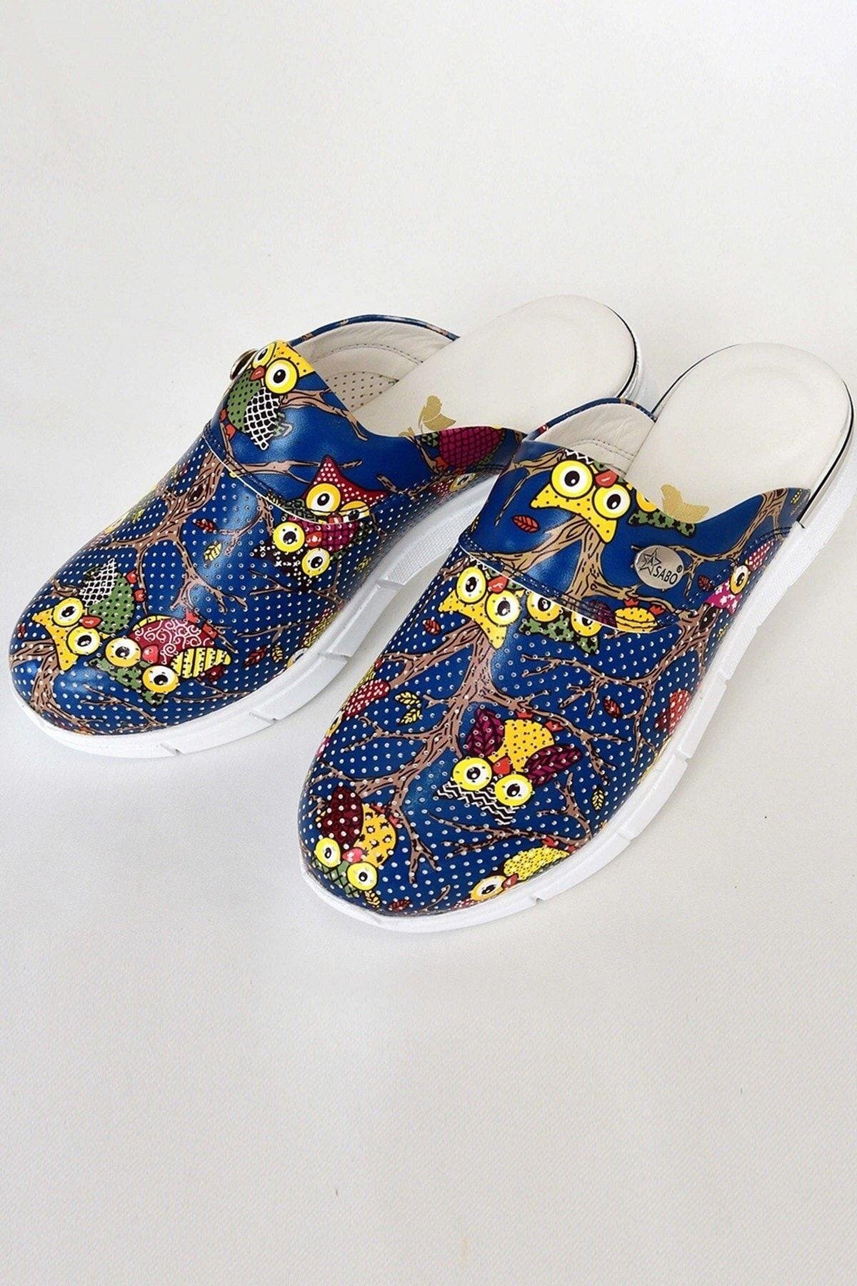 Gece Baykuş Temalı Ultra Hafif Comfort Taban Bayan Sabo Terlik-Nur Ortopedi