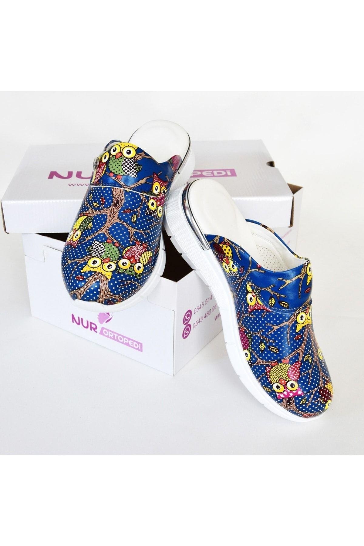 Gece Baykuş Temalı Ultra Hafif Comfort Taban Bayan Sabo Terlik-Nur Ortopedi