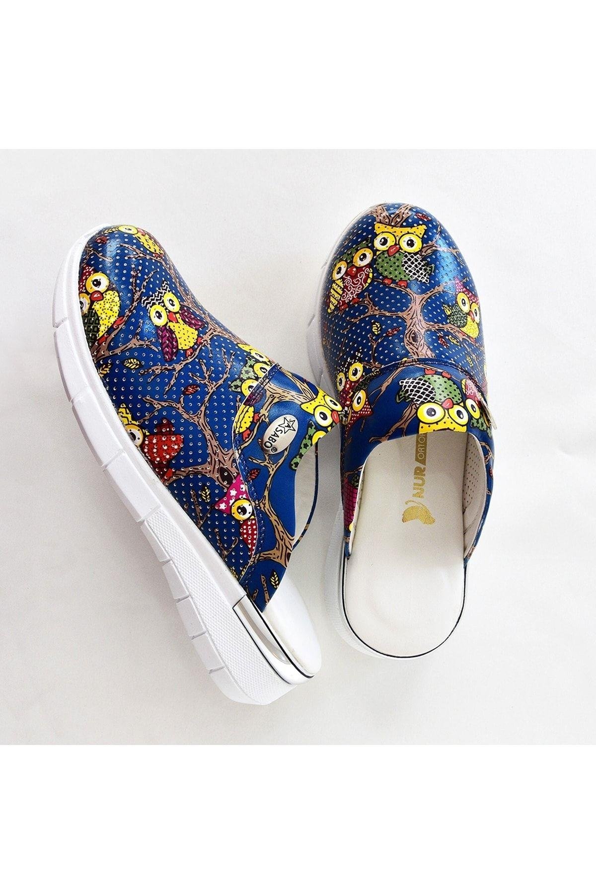 Gece Baykuş Temalı Ultra Hafif Comfort Taban Bayan Sabo Terlik-Nur Ortopedi