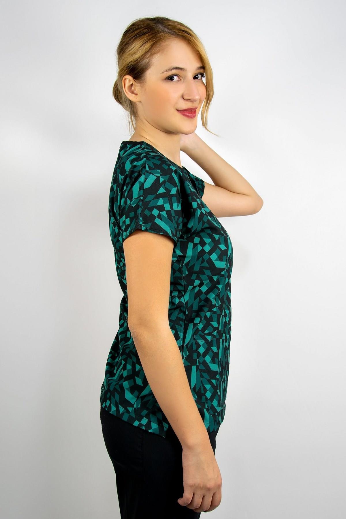 Geometri Desenli Likralı Hemşire Doktor Cerrahi Scrubs Üniforma Takım-Nur Medikal Giyim