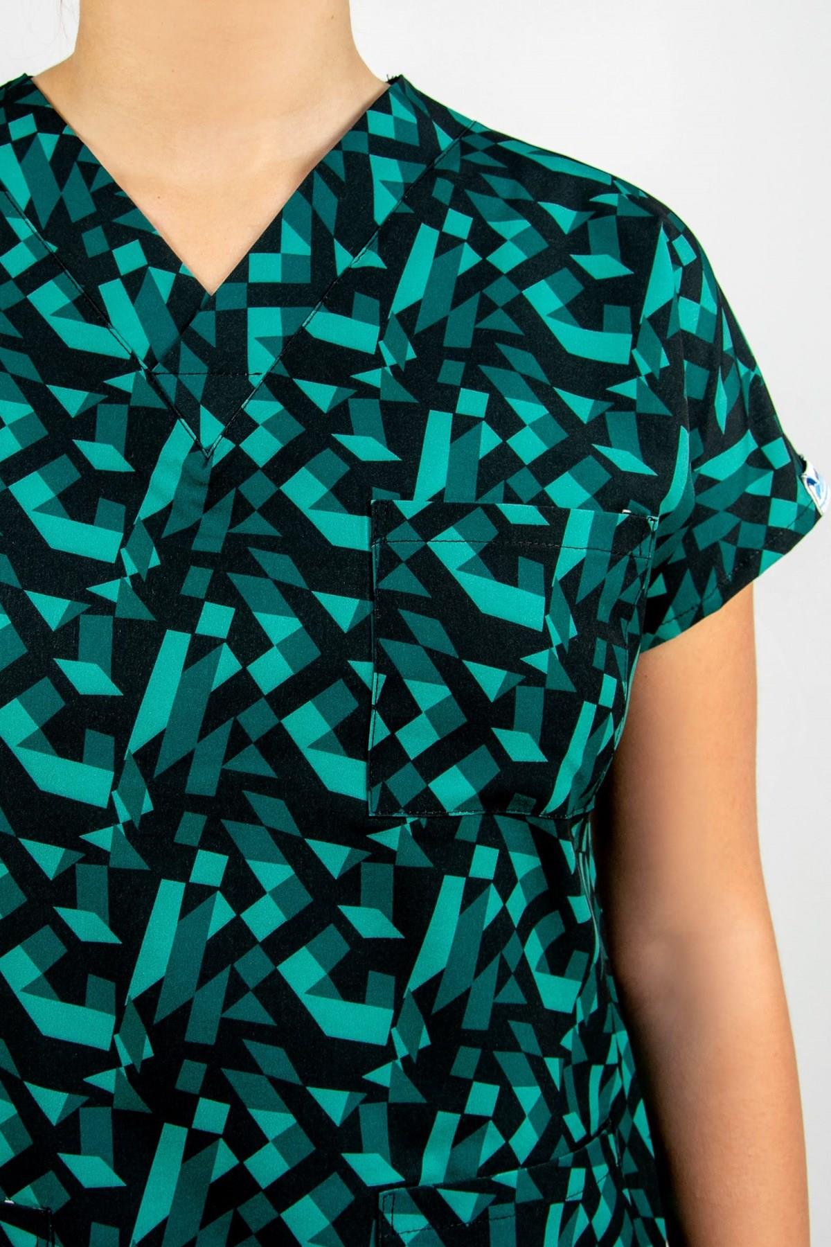 Geometri Desenli Likralı Hemşire Doktor Cerrahi Scrubs Üniforma Takım-Nur Medikal Giyim