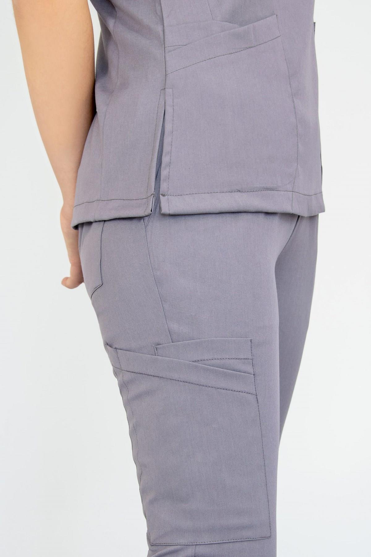 Gri Likralı Jogger Hemşire Doktor Nöbet Cerrahi Üniforma Takım-Nur Medikal Giyim