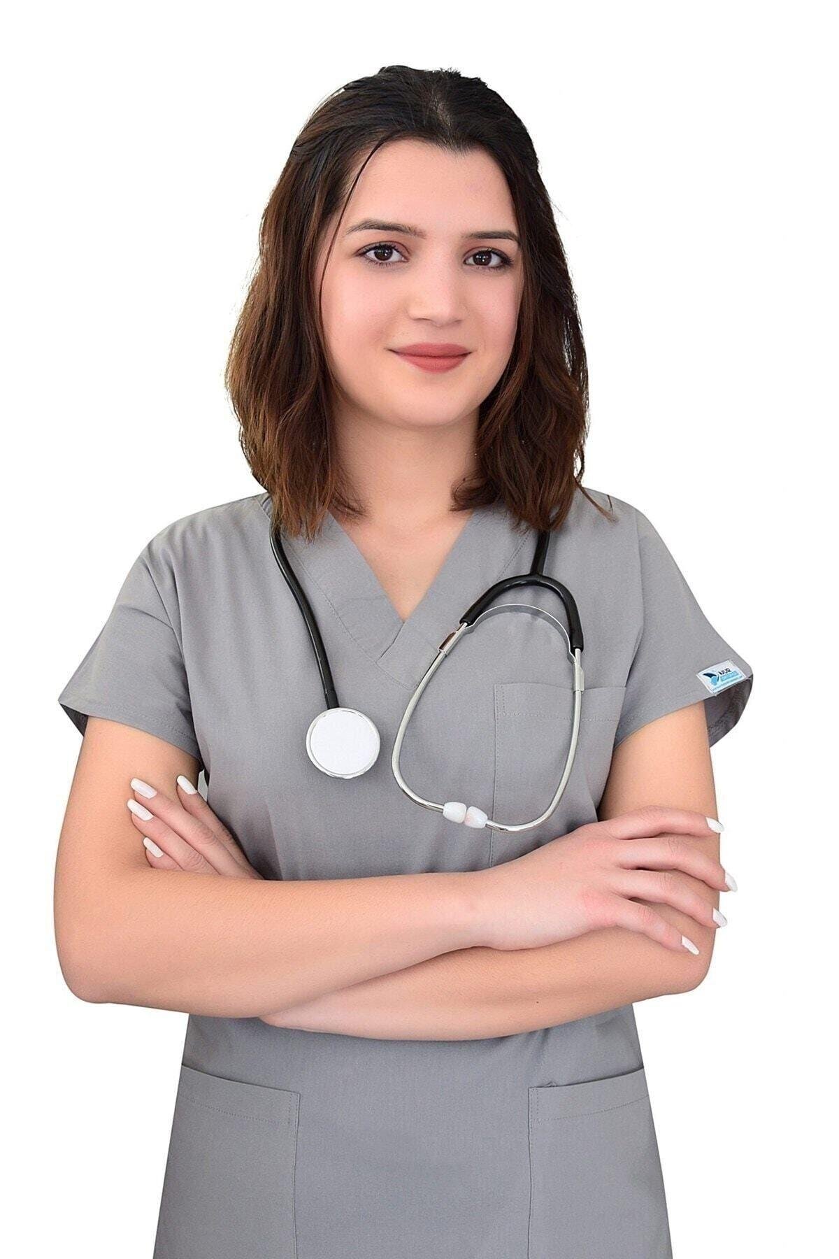 Gri Likralı Üst Forma-Nur Medikal Giyim