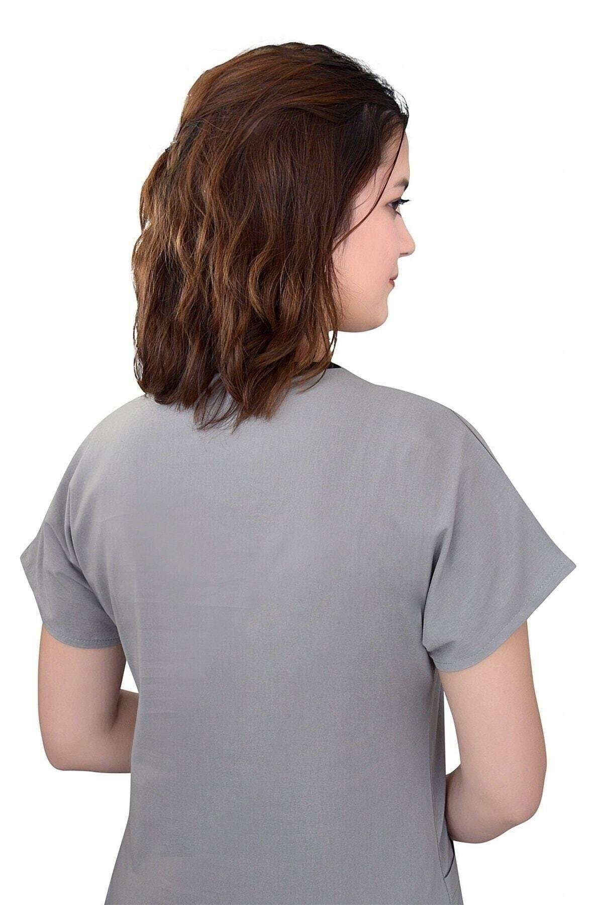 Gri Likralı Üst Forma-Nur Medikal Giyim