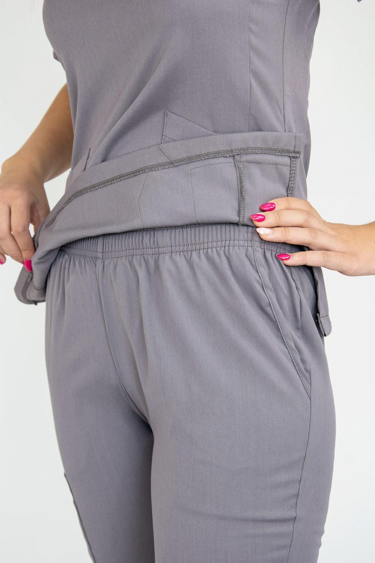 Gri Likralı Viskon Jogger Lastikli Paça Pantolon-Nur Medikal Giyim