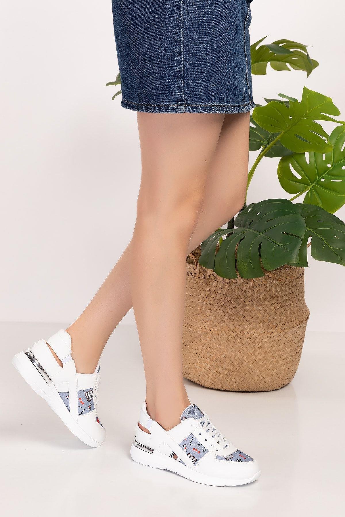 Gri Nurse Life Desenli Ortopedik Spor Sandalet-Nur Ortopedi