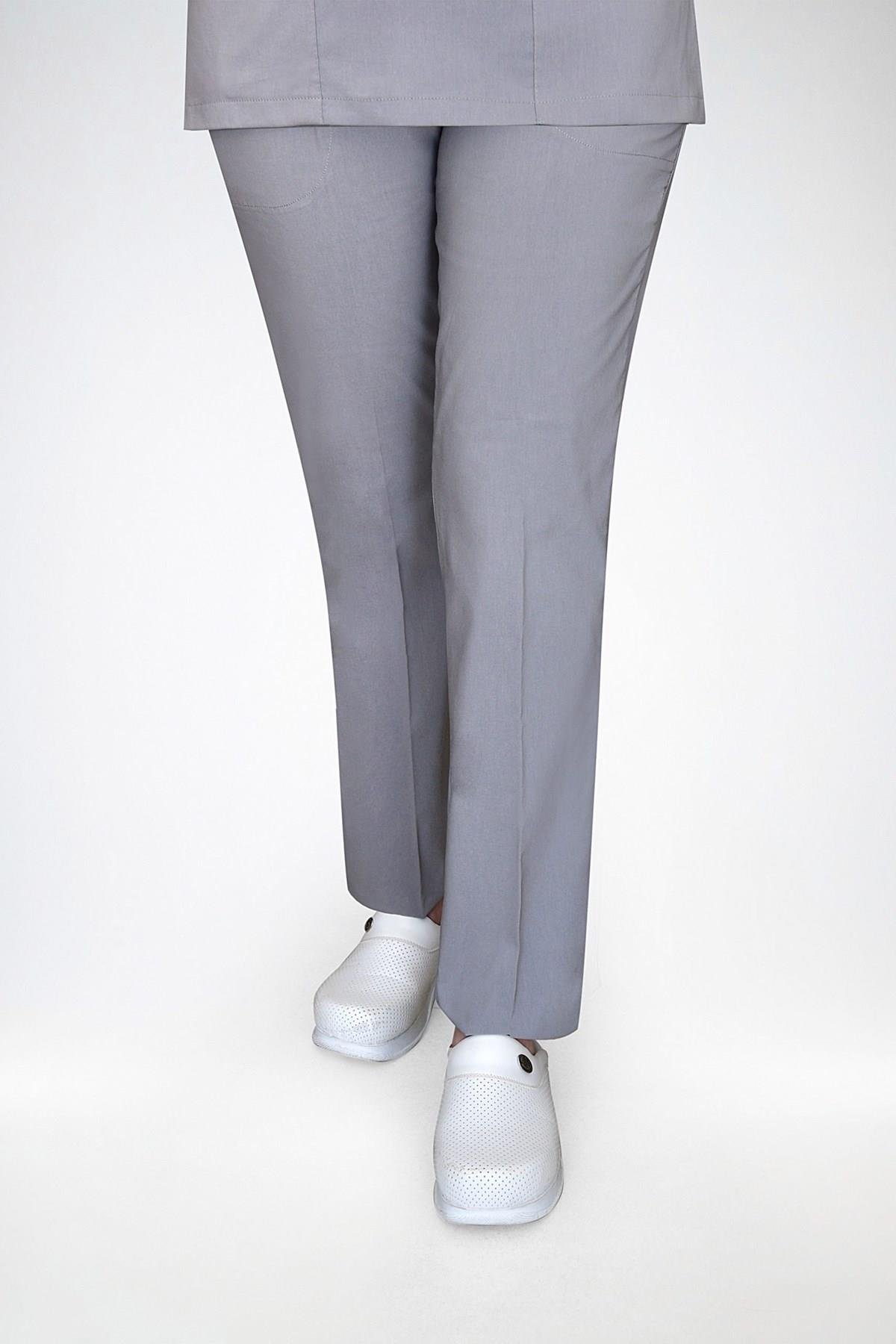 Gri Soft Likra Hemşire Hastane Doktor Cerrahi Üniforma Nöbet Takım-Nur Medikal Giyim