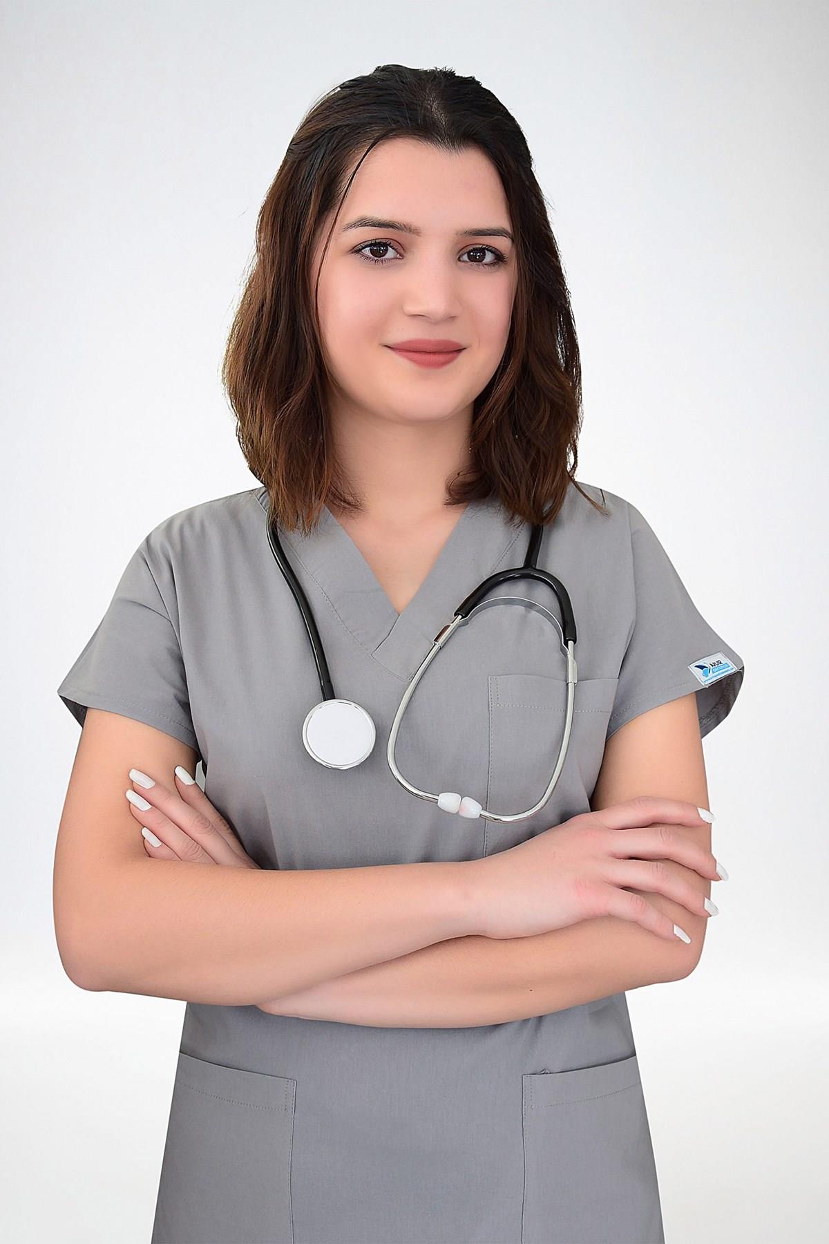 Gri Soft Likra Hemşire Hastane Doktor Cerrahi Üniforma Nöbet Takım-Nur Medikal Giyim