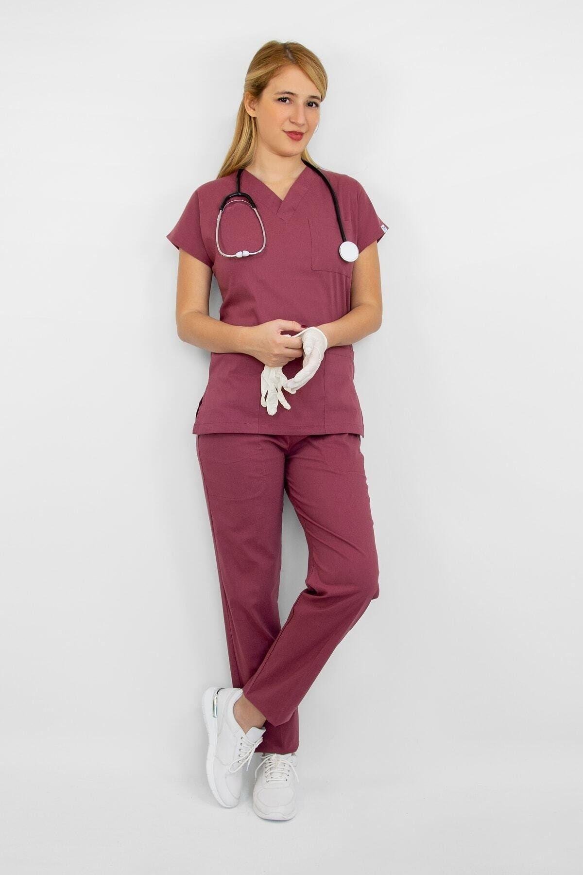 Gül Kurusu Likralı Alt Üst Takım-Nur Medikal Giyim