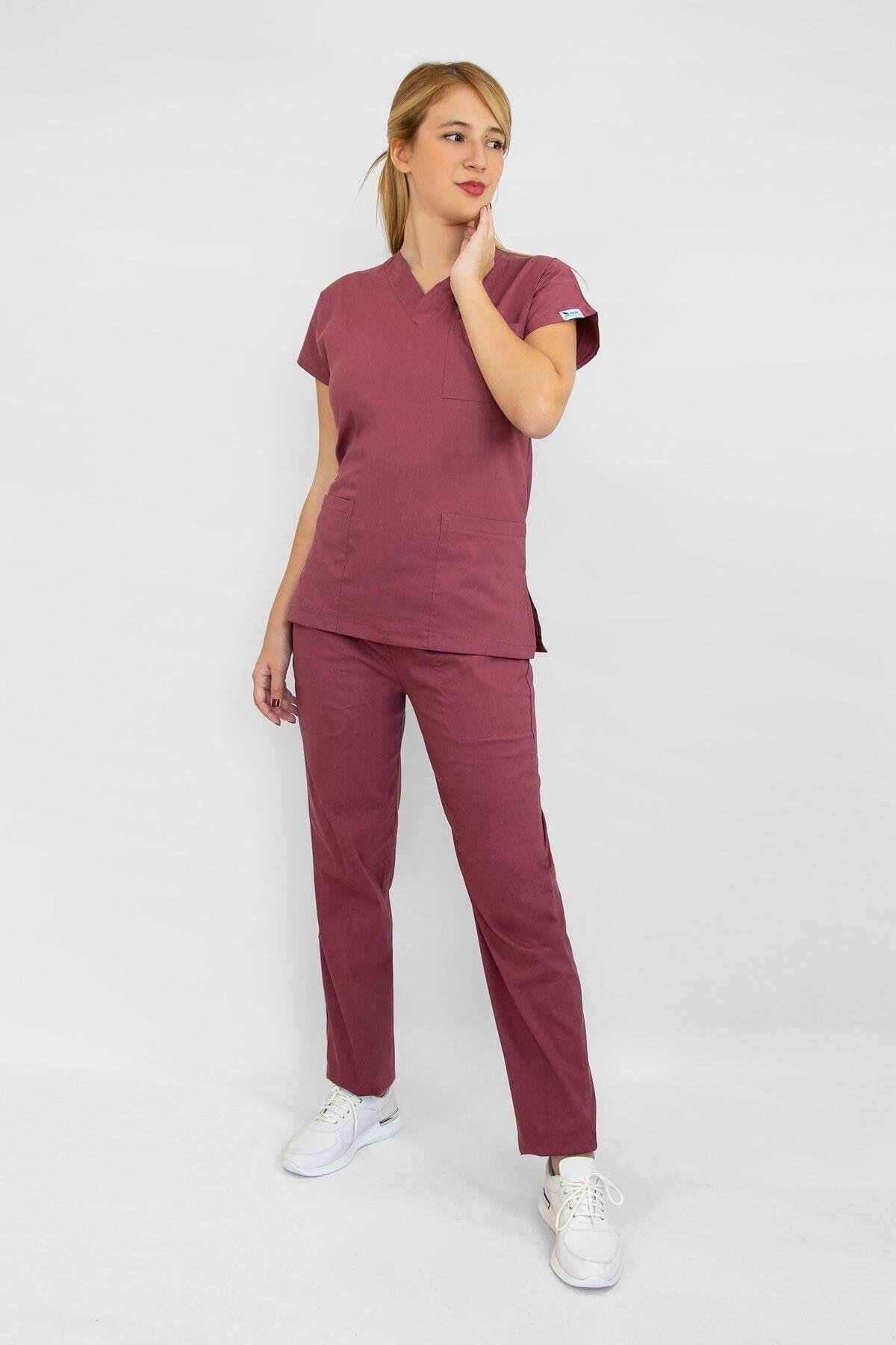 Gül Kurusu Likralı Alt Üst Takım-Nur Medikal Giyim