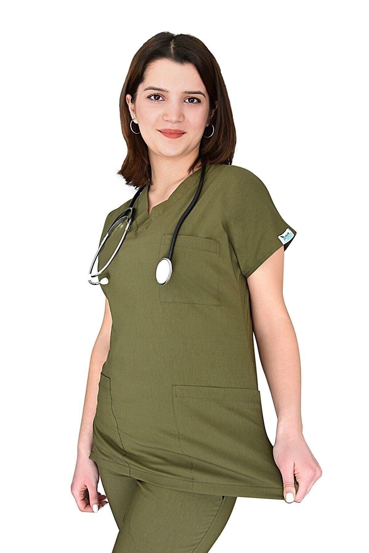 Haki Likralı Üst Forma-Nur Medikal Giyim