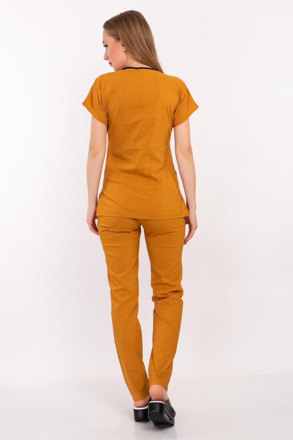 Hardal Rengi Likralı Alt Üst Takım-Nur Medikal Giyim