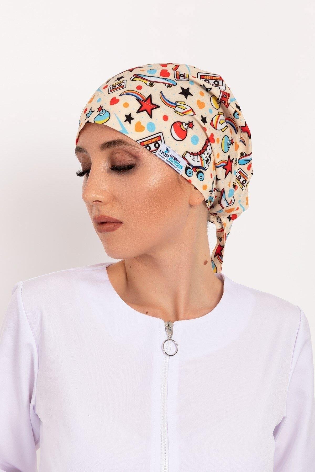 Kadın 90'lar Desenli Tesettür Doktor Hemşire Hastane Aşçı Cerrahi Bone-Nur Medikal Giyim