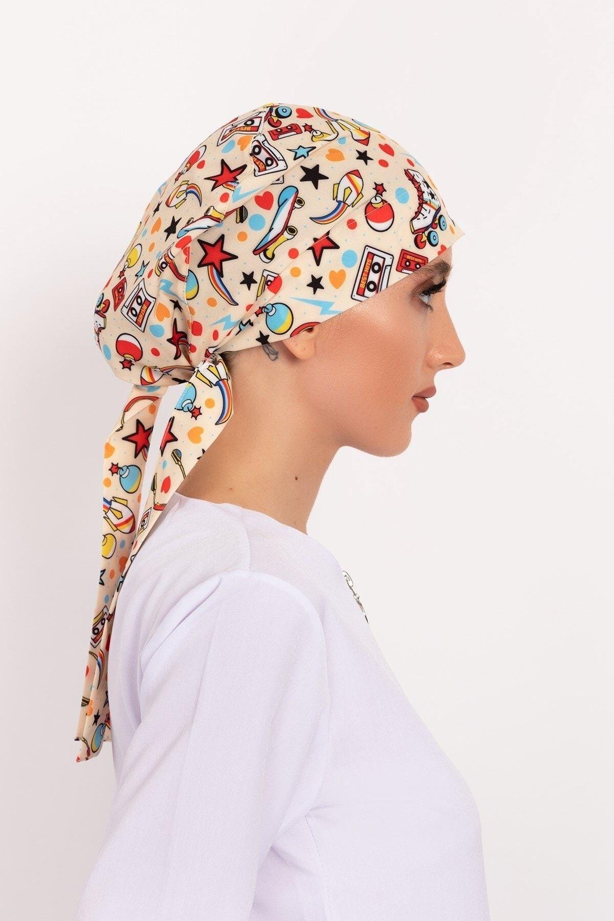 Kadın 90'lar Desenli Tesettür Doktor Hemşire Hastane Aşçı Cerrahi Bone-Nur Medikal Giyim