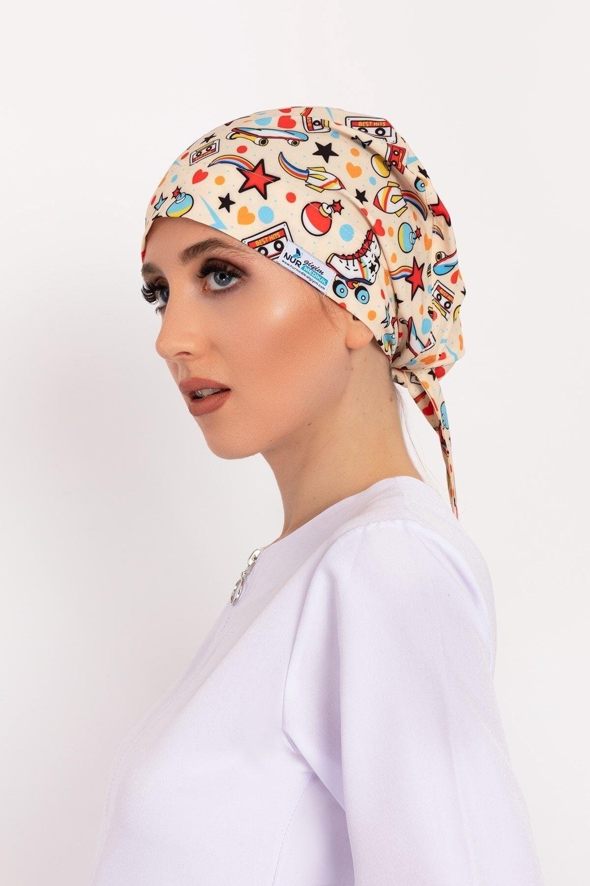 Kadın 90'lar Desenli Tesettür Doktor Hemşire Hastane Aşçı Cerrahi Bone-Nur Medikal Giyim