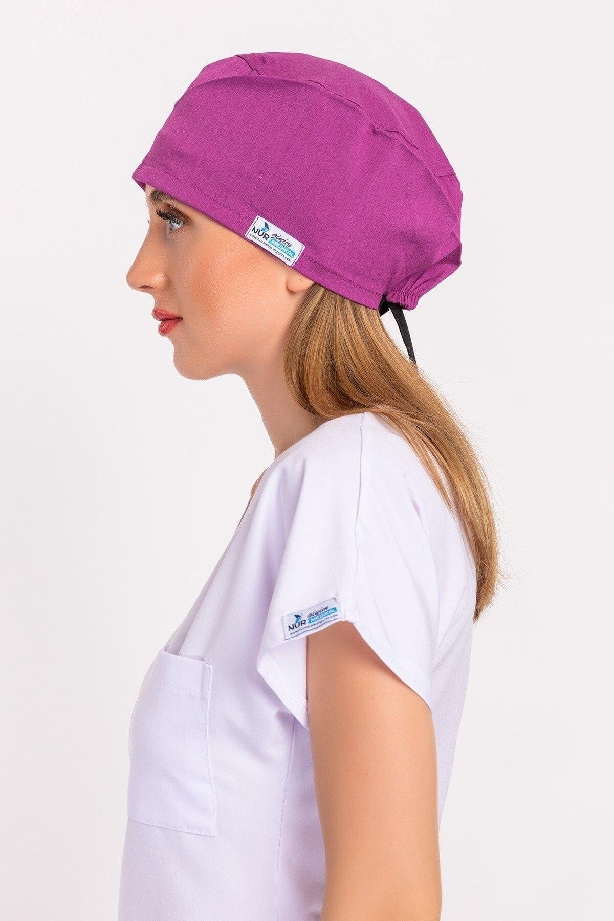 Kadın Açık Mor Cerrahi Hastane Doktor Hemşire Aşçı Bonesi-Nur Medikal Giyim